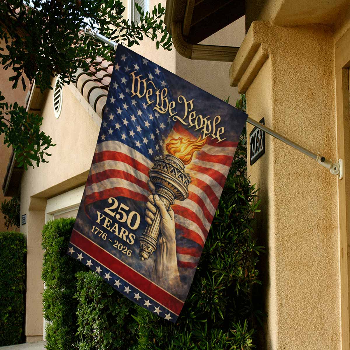 We The People 250 Years House Flag Patriotic USA 1776-2026 Liberty Torch Independence Banner
