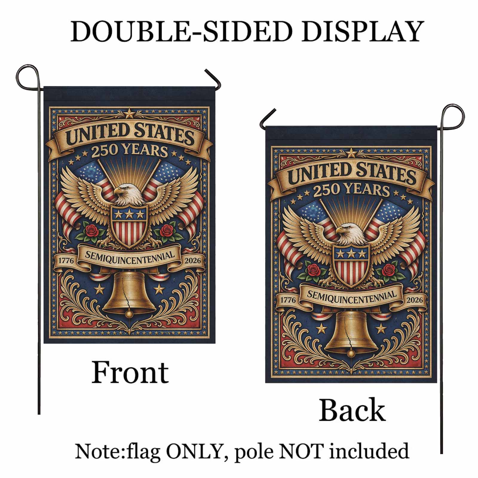 America 250 Patriotic Eagle Liberty Bell Garden Flag Decor