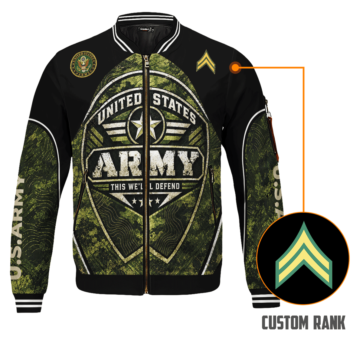 Custom U.S. Army Bomber Jacket Personalized Military Rank Text for Men