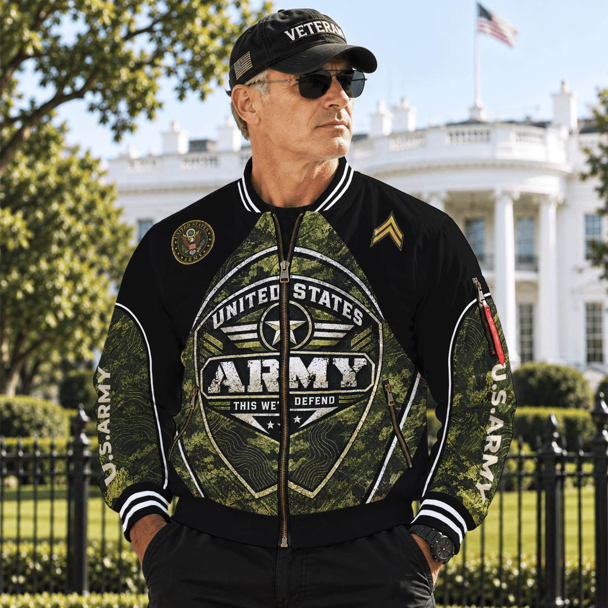 Custom U.S. Army Bomber Jacket Personalized Military Rank Text for Men