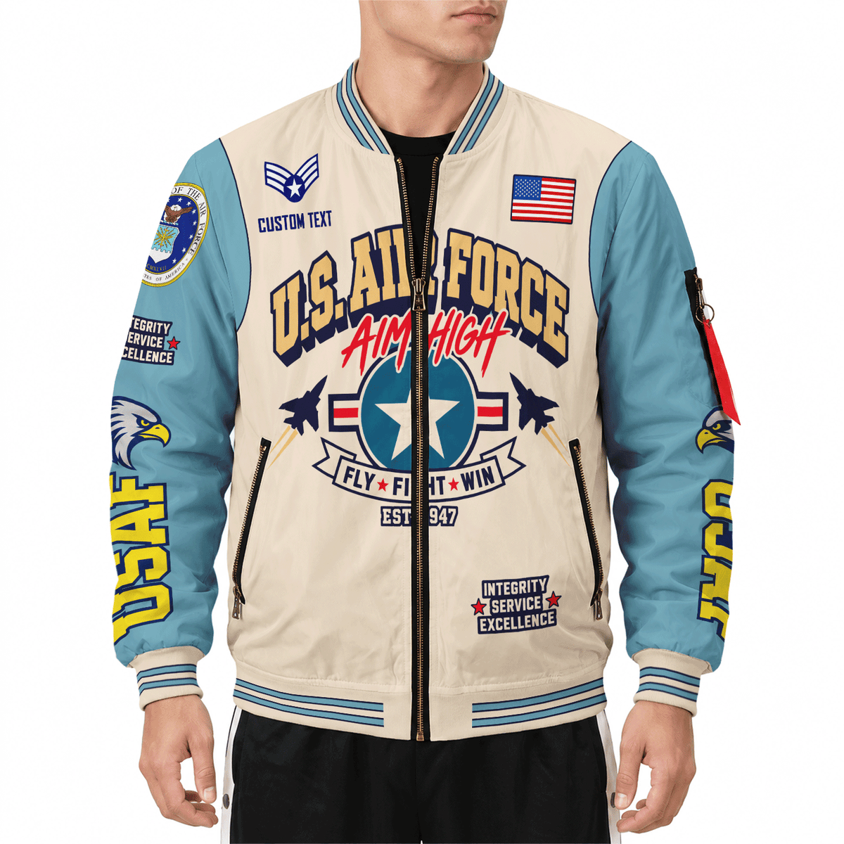 U.S. Air Force Veteran Bomber Jacket Personalized Service Rank & Name