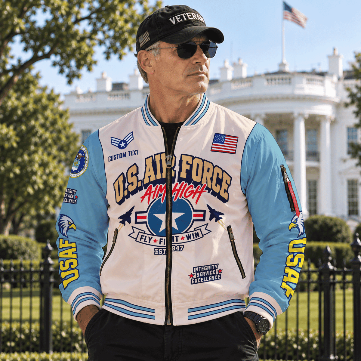 U.S. Air Force Veteran Bomber Jacket Personalized Service Rank & Name