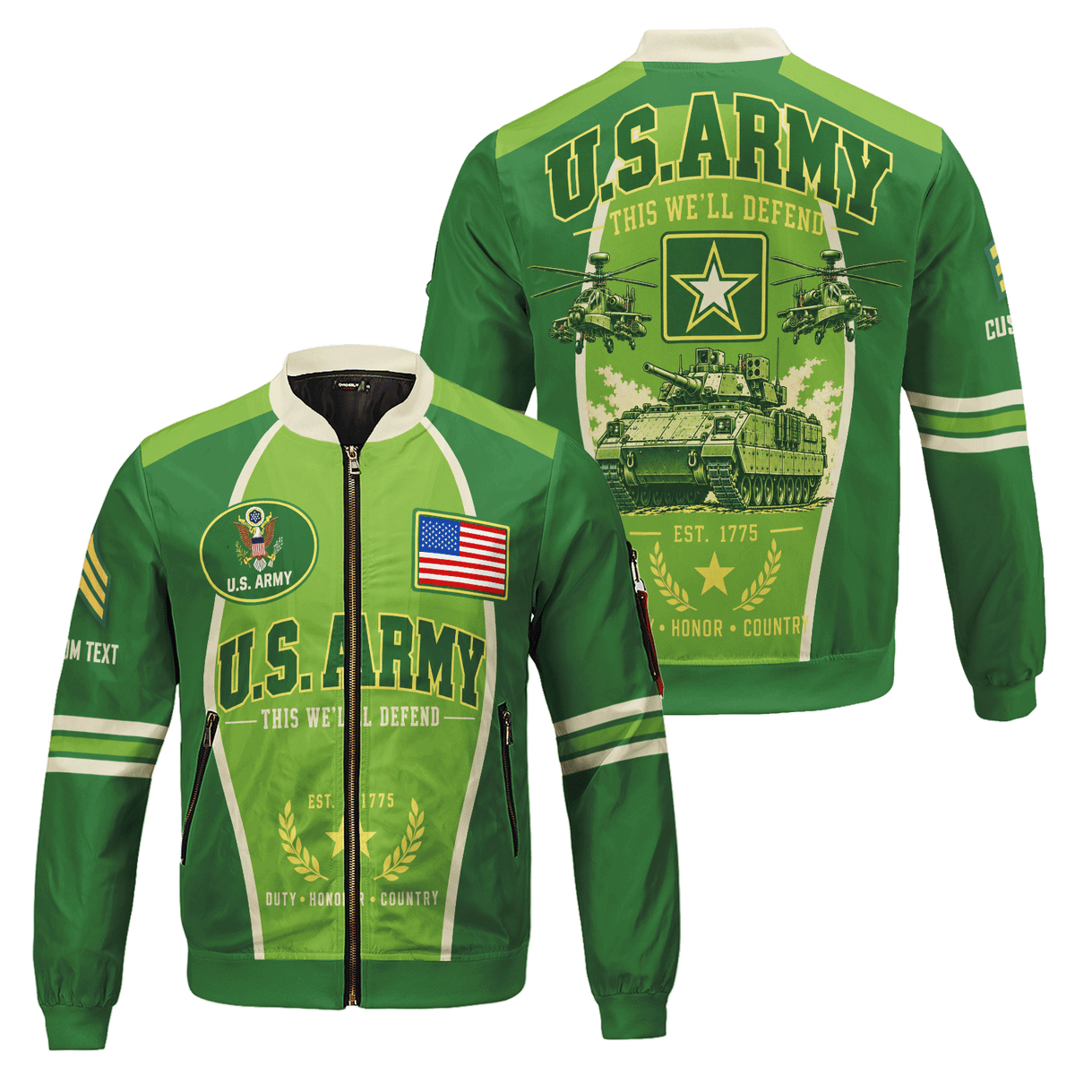 US. Army Jacket Personalized Rank Name All-Over Print Bomber