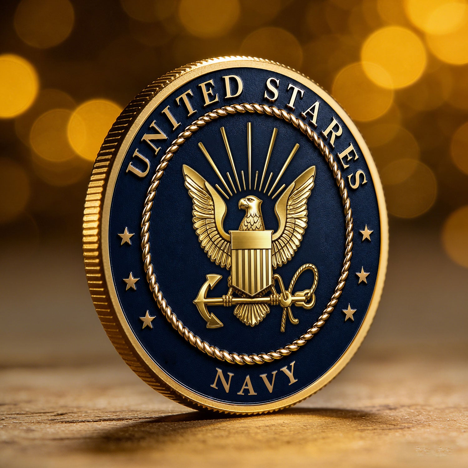US Navy Officer Rank Personalized Text 3D Challenge Coin