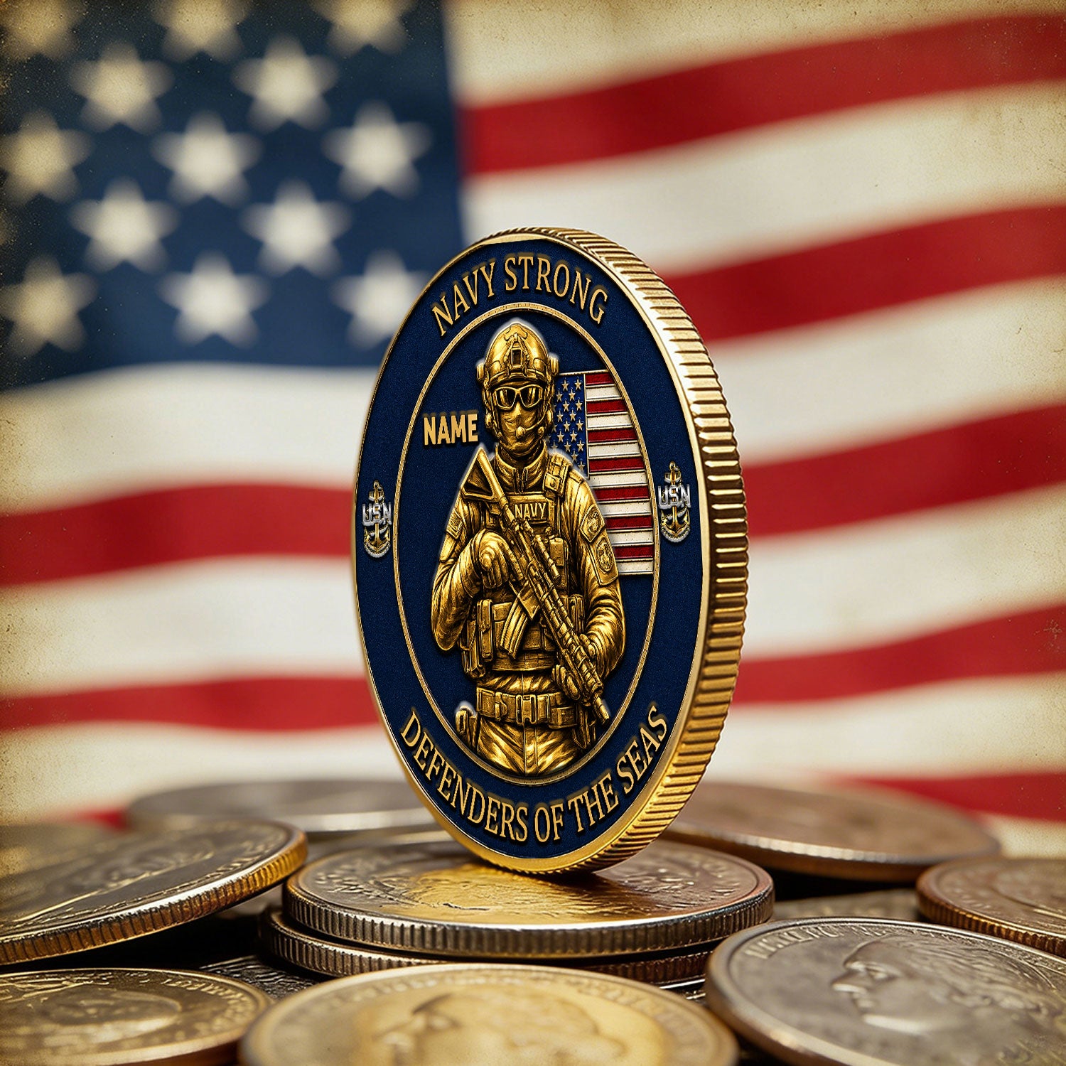 Navy Veteran Custom Rank Message 3D Challenge Coin Gift