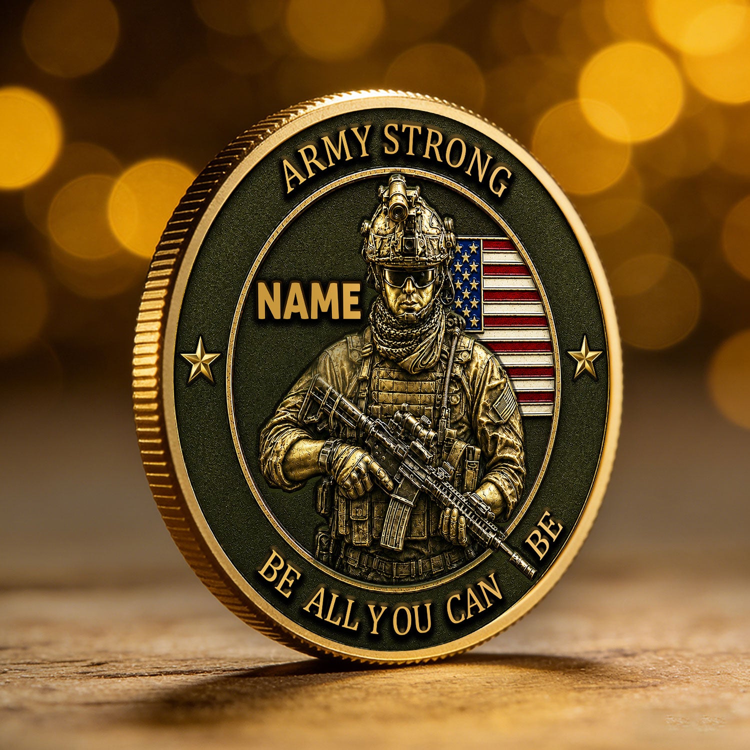 Army Veteran Personalized Text Rank 3D Challenge Coin