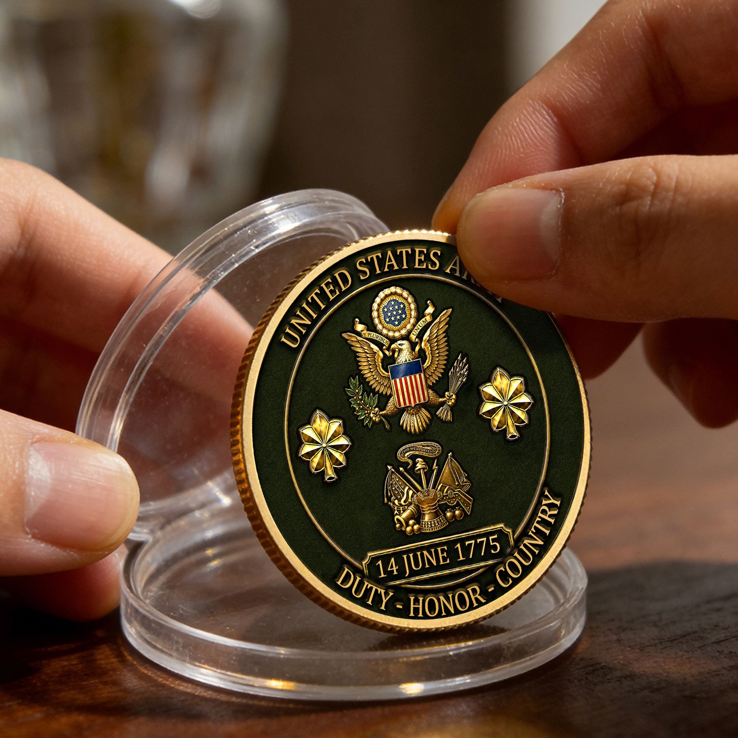 Army Veteran Personalized Text Rank 3D Challenge Coin