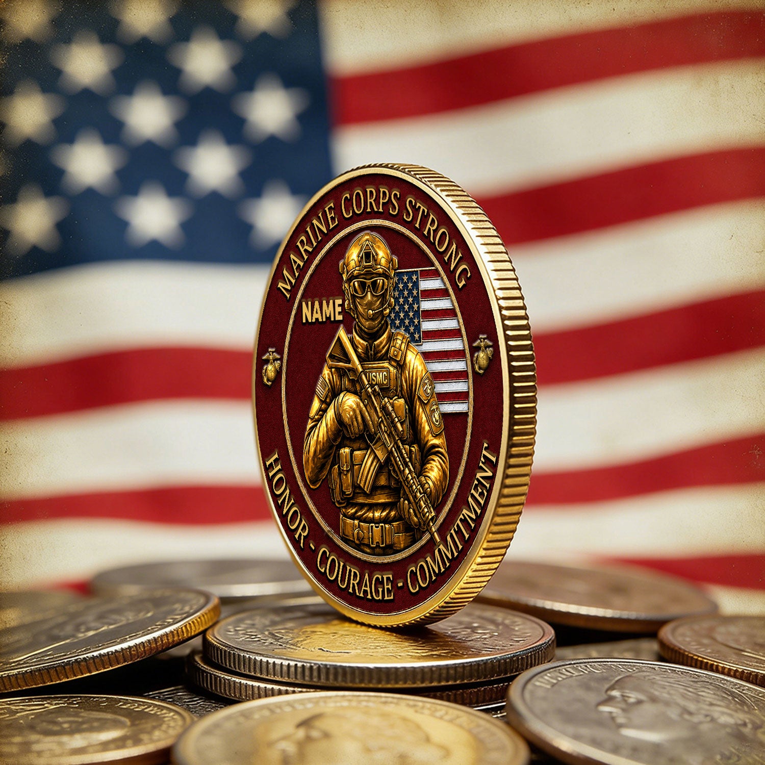 Custom Marine Achievement Rank Text 3D Challenge Coin Gift