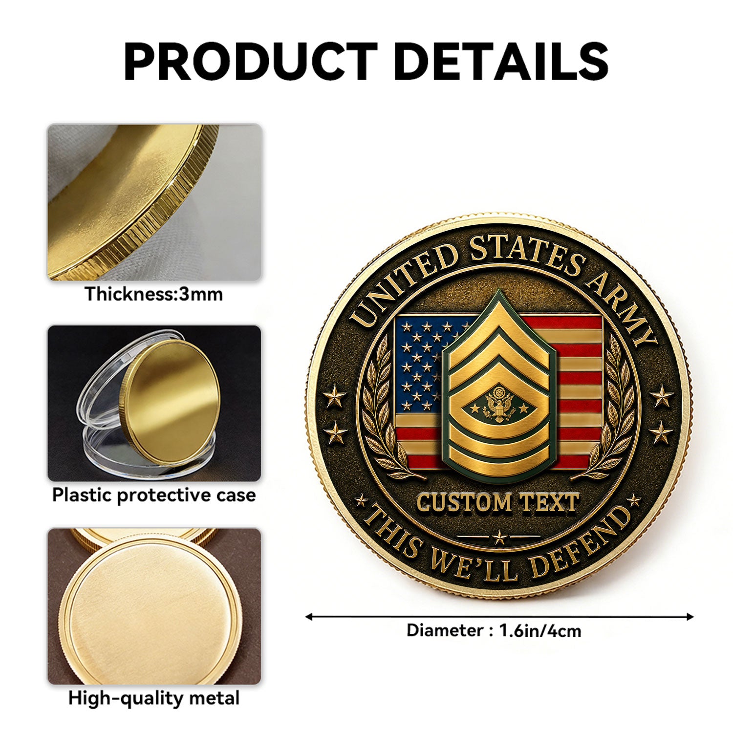 US Army Custom Rank and Message 3D Challenge Coin Gift