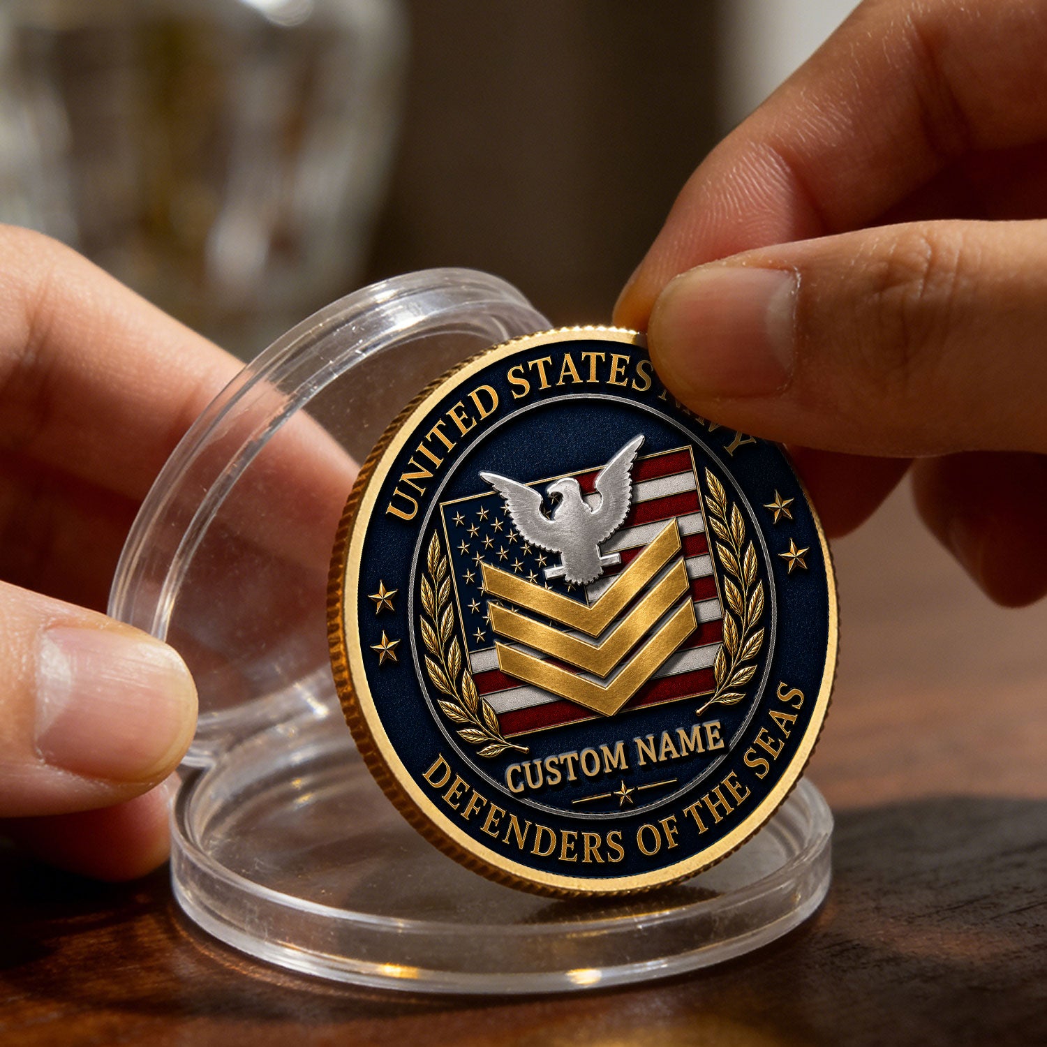 Personalized US Navy Insignia Text 3D Challenge Coin