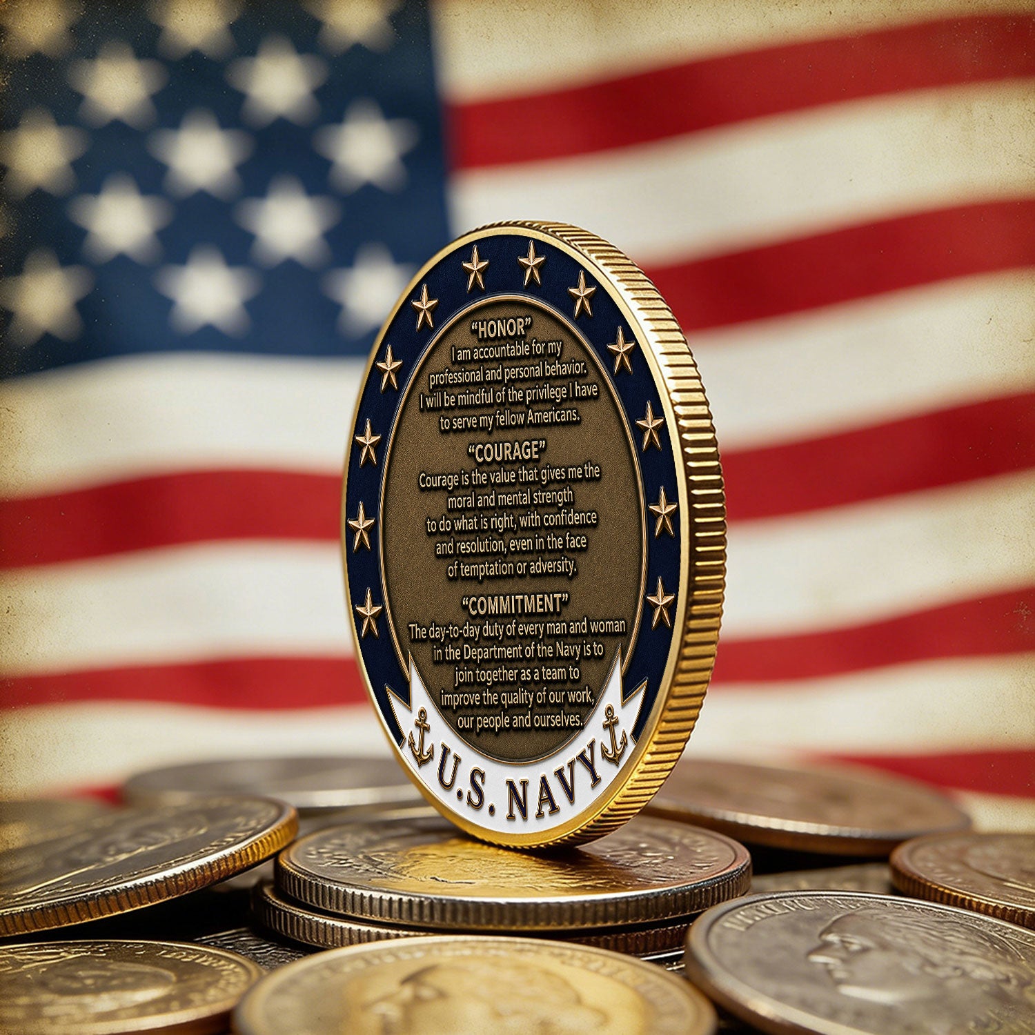 US Navy Personalized Rank Text 3D Challenge Coin Veteran Gift