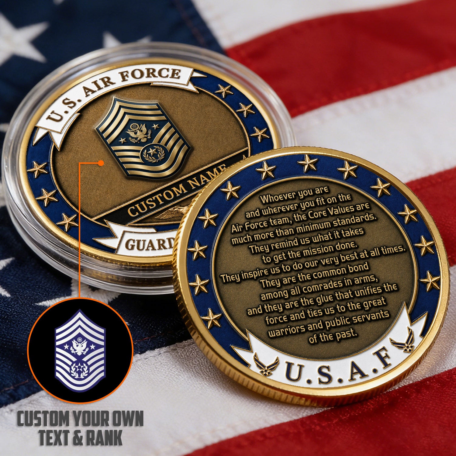 US Air Force Personalized Rank Name 3D Challenge Coin Airman Gift