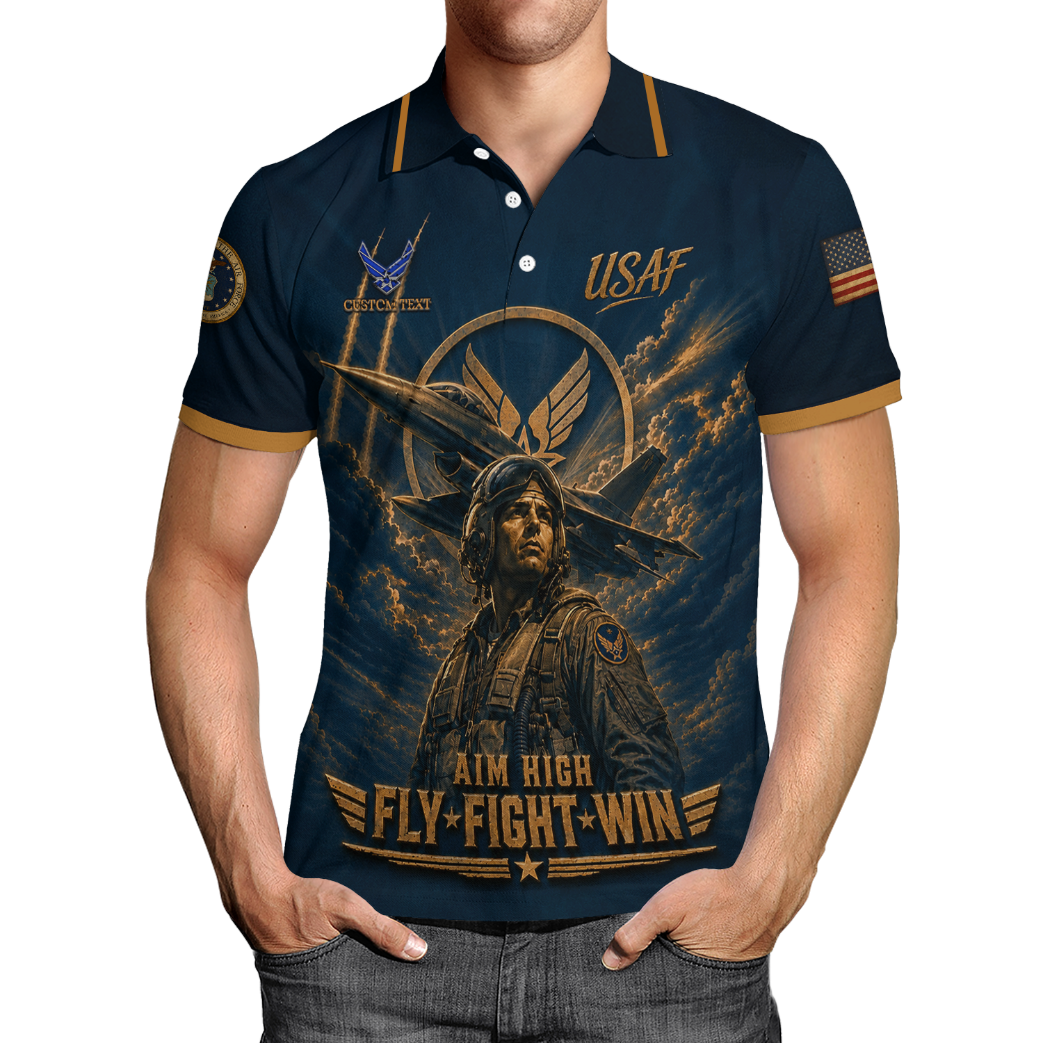 Personalized US Air Force Military Polo Shirt Custom Rank