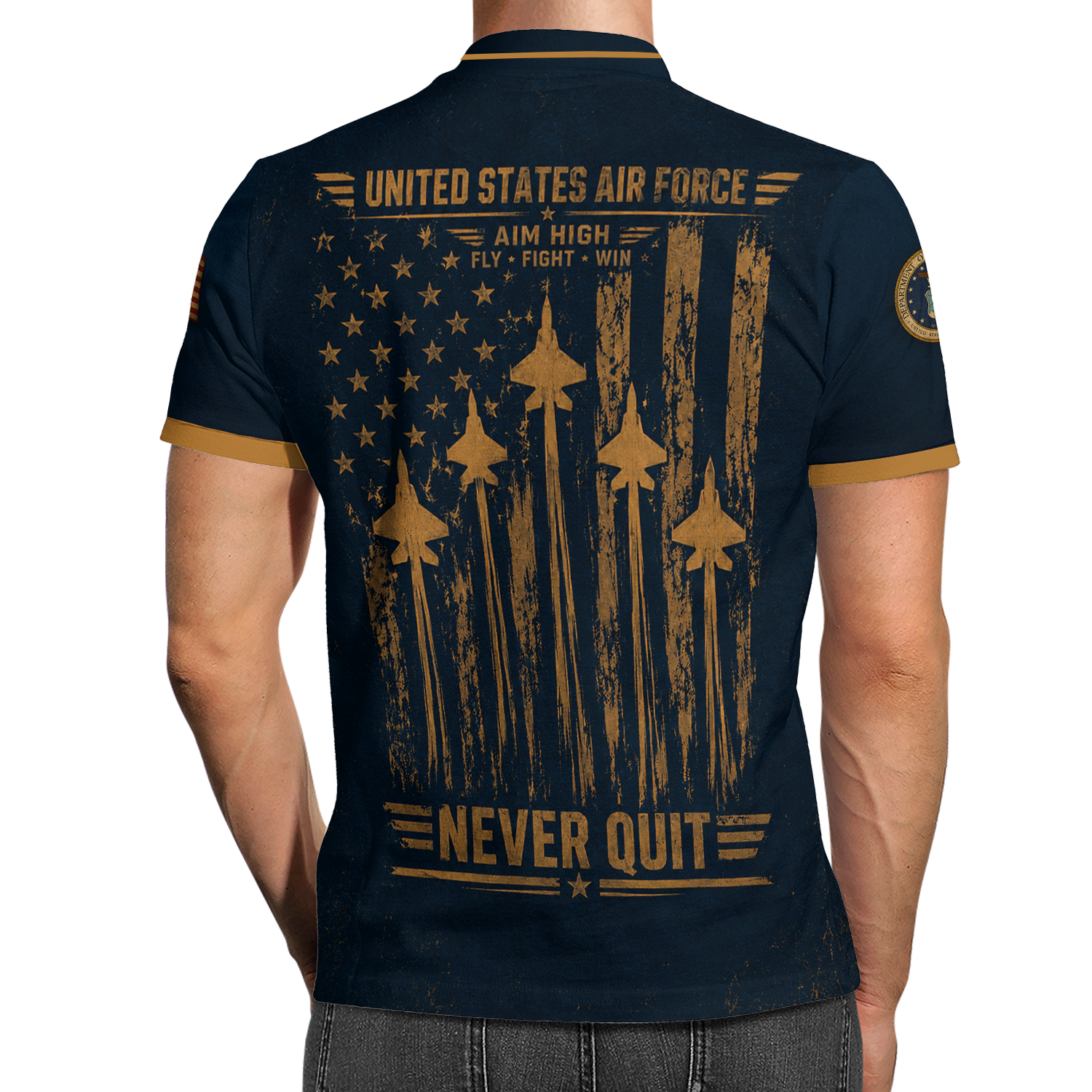 Personalized US Air Force Military Polo Shirt Custom Rank