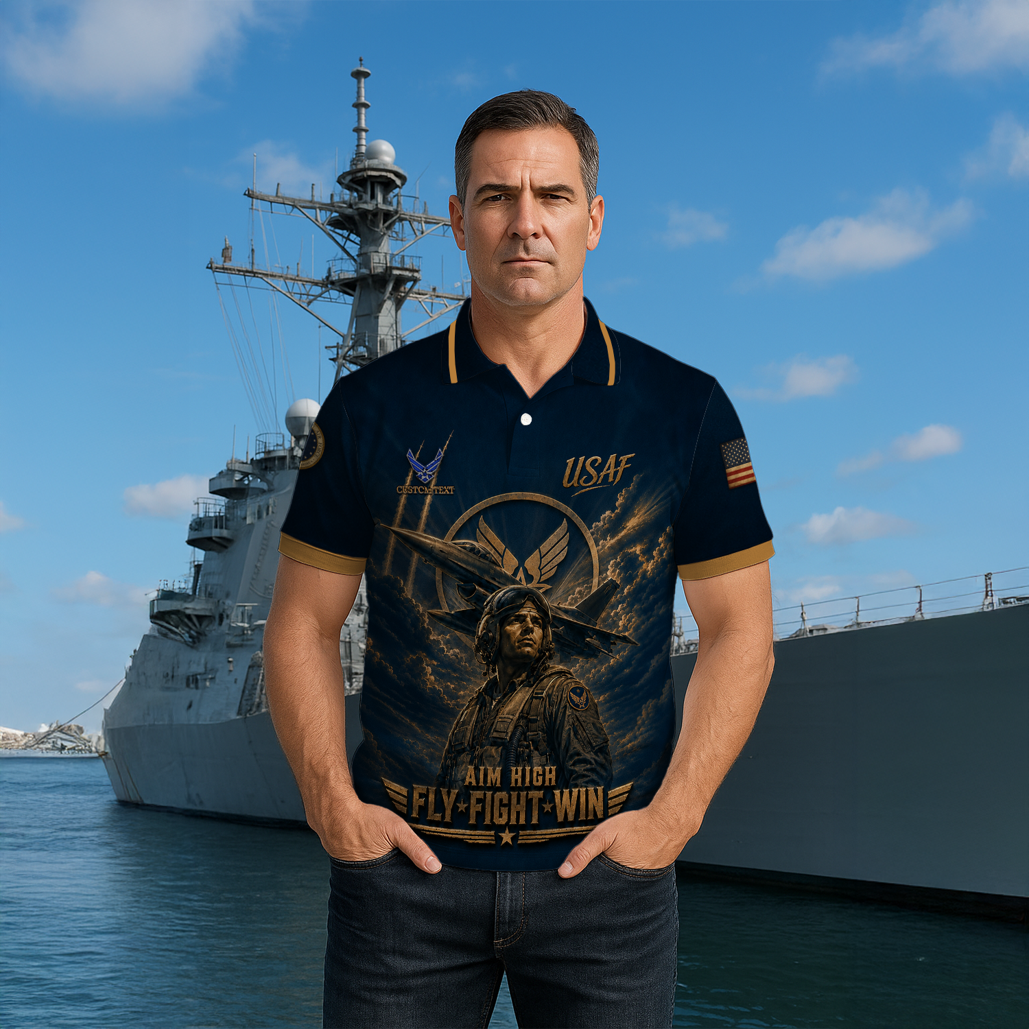 Personalized US Air Force Military Polo Shirt Custom Rank