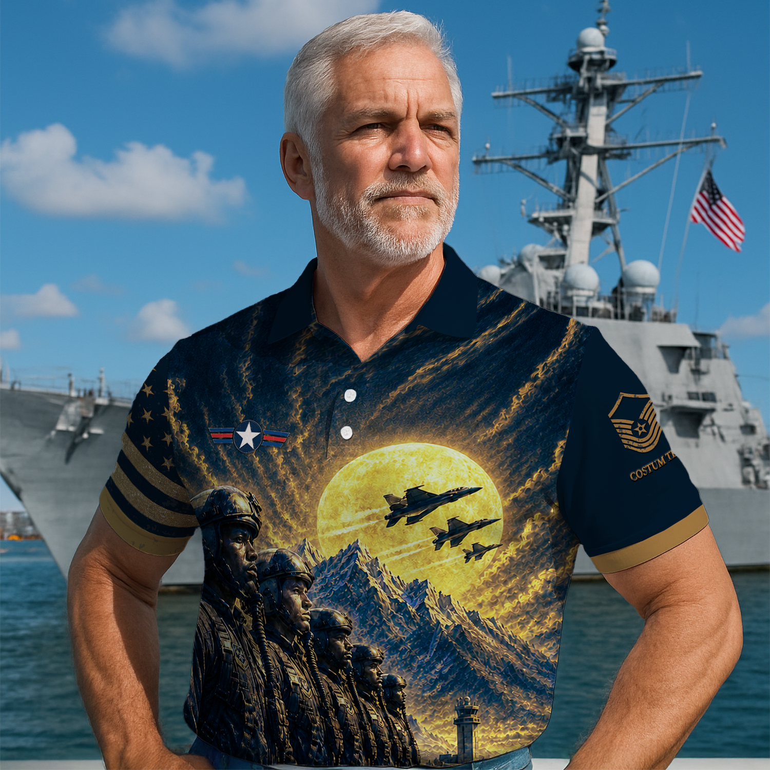 Custom USAF Aviation Rank Polo Shirt with Personalized Text