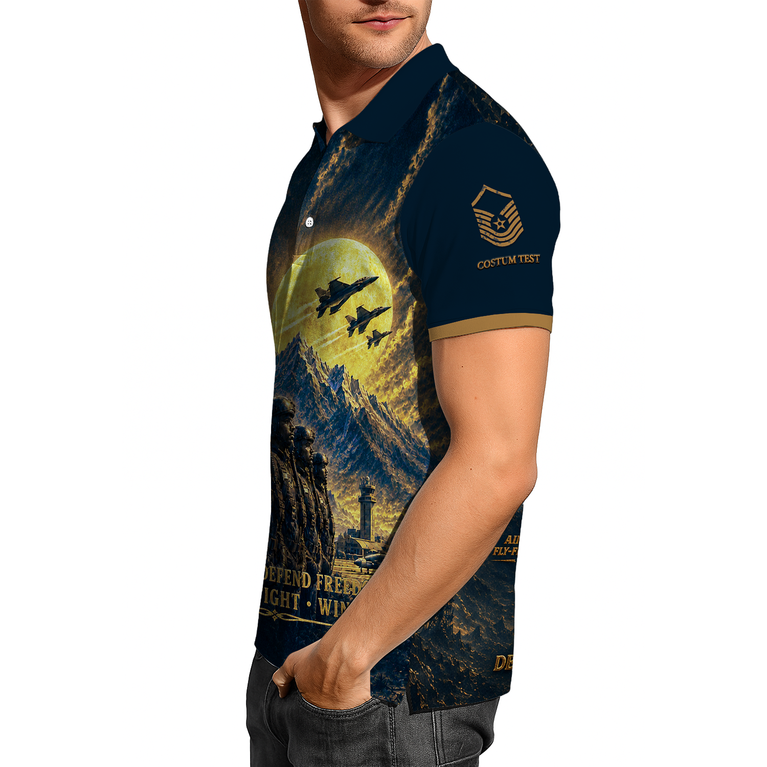 Custom USAF Aviation Rank Polo Shirt with Personalized Text