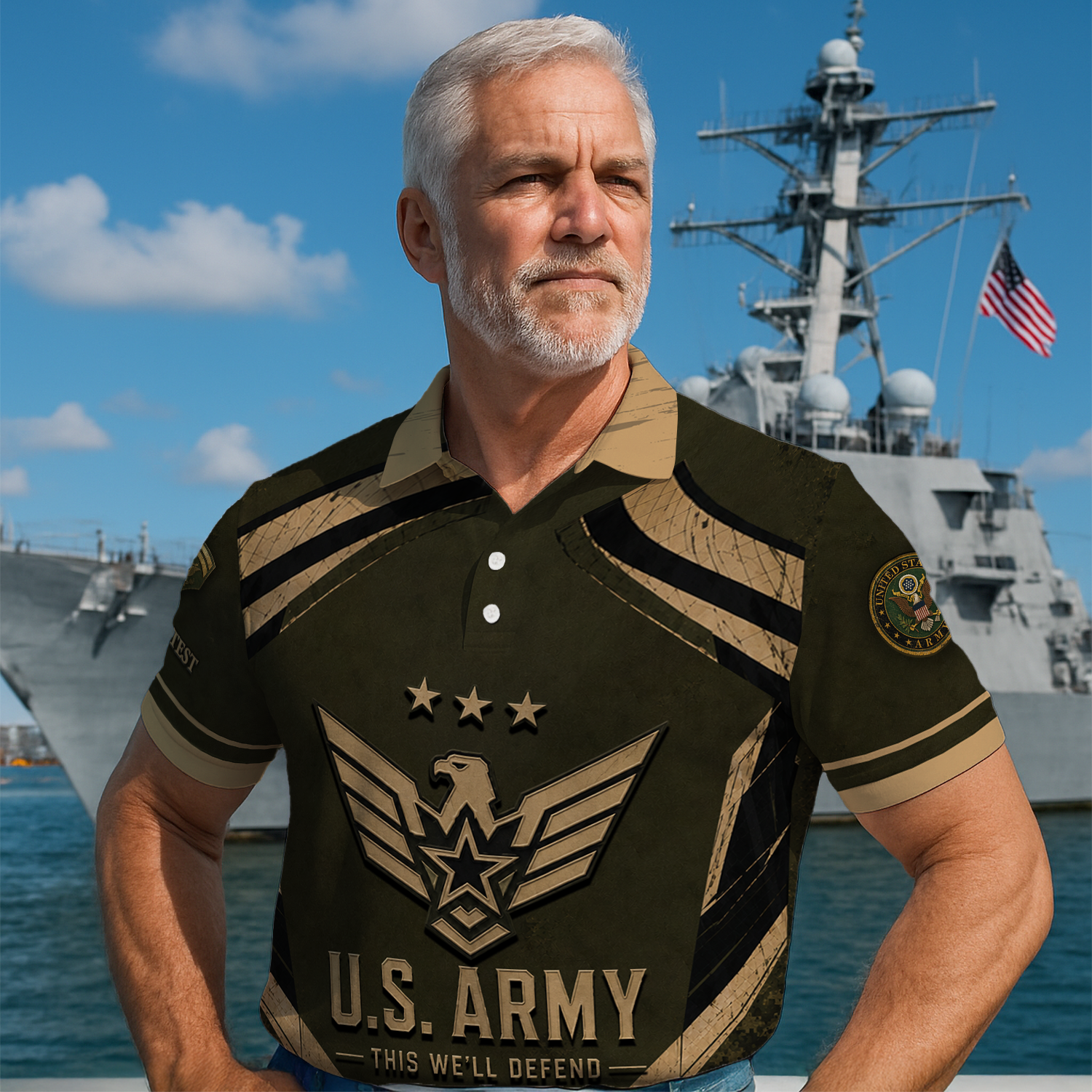 Personalized US Army Military Polo Shirt with Custom Rank