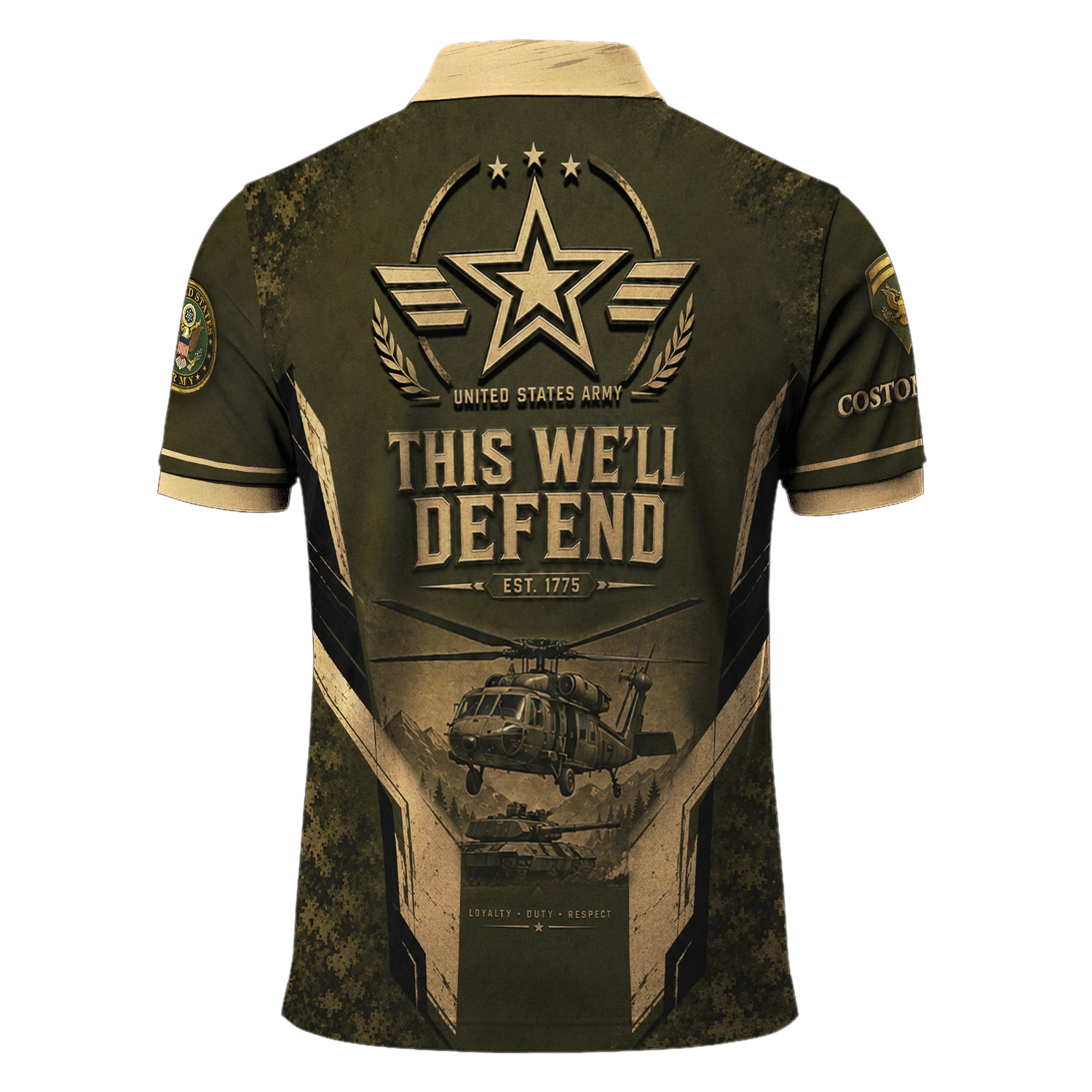 Personalized US Army Military Polo Shirt with Custom Rank