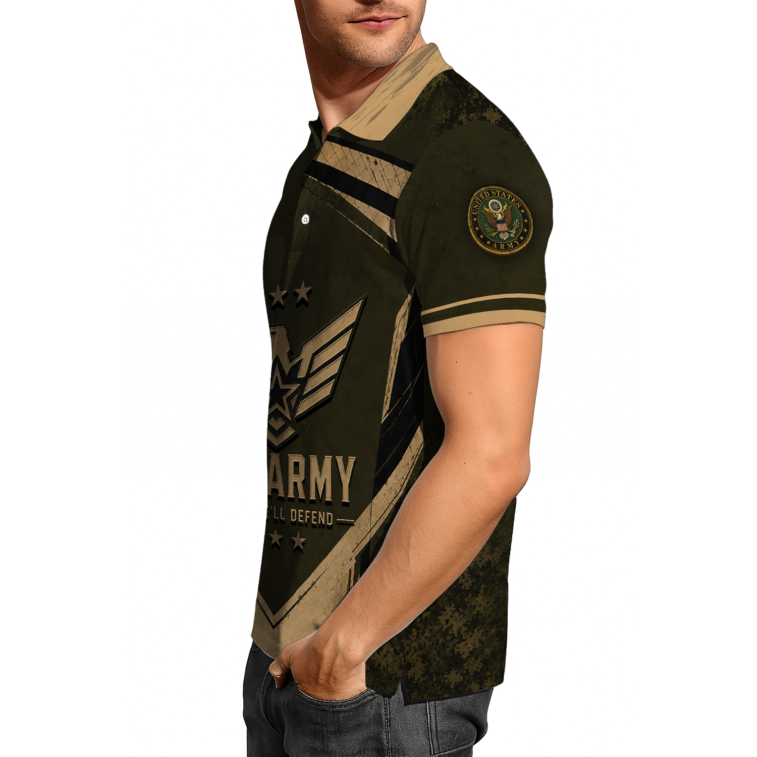 Personalized US Army Military Polo Shirt with Custom Rank