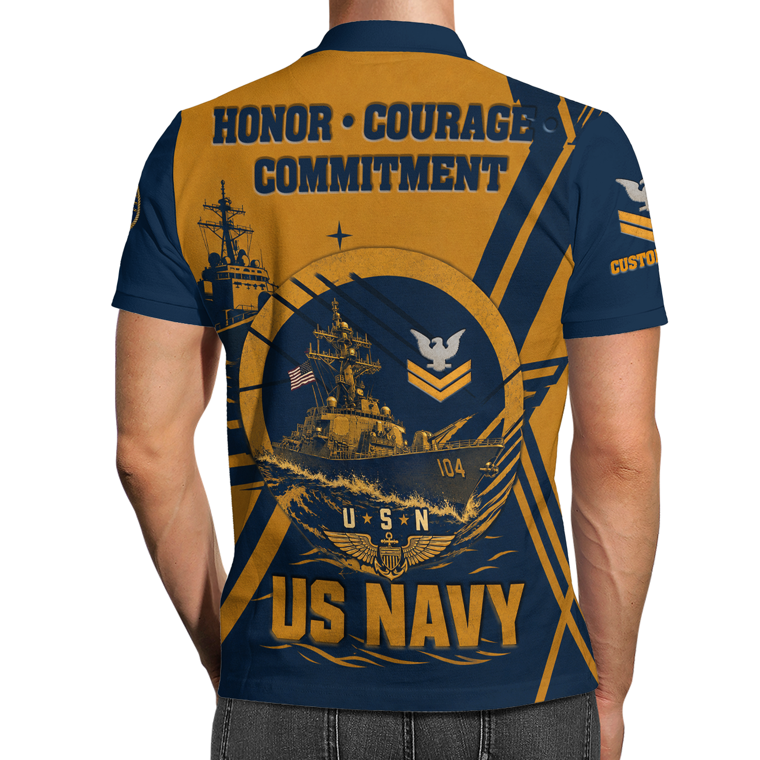 Custom US Navy Honor Courage Commitment 3D Polo Shirt