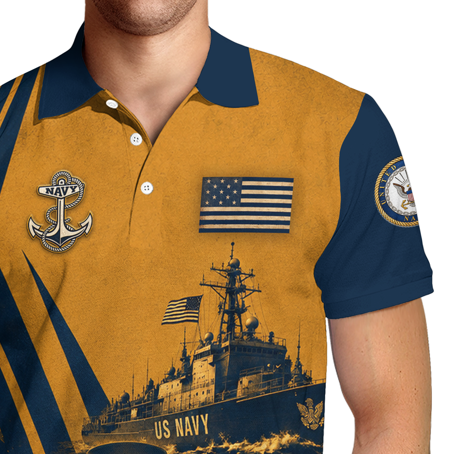 Custom US Navy Honor Courage Commitment 3D Polo Shirt
