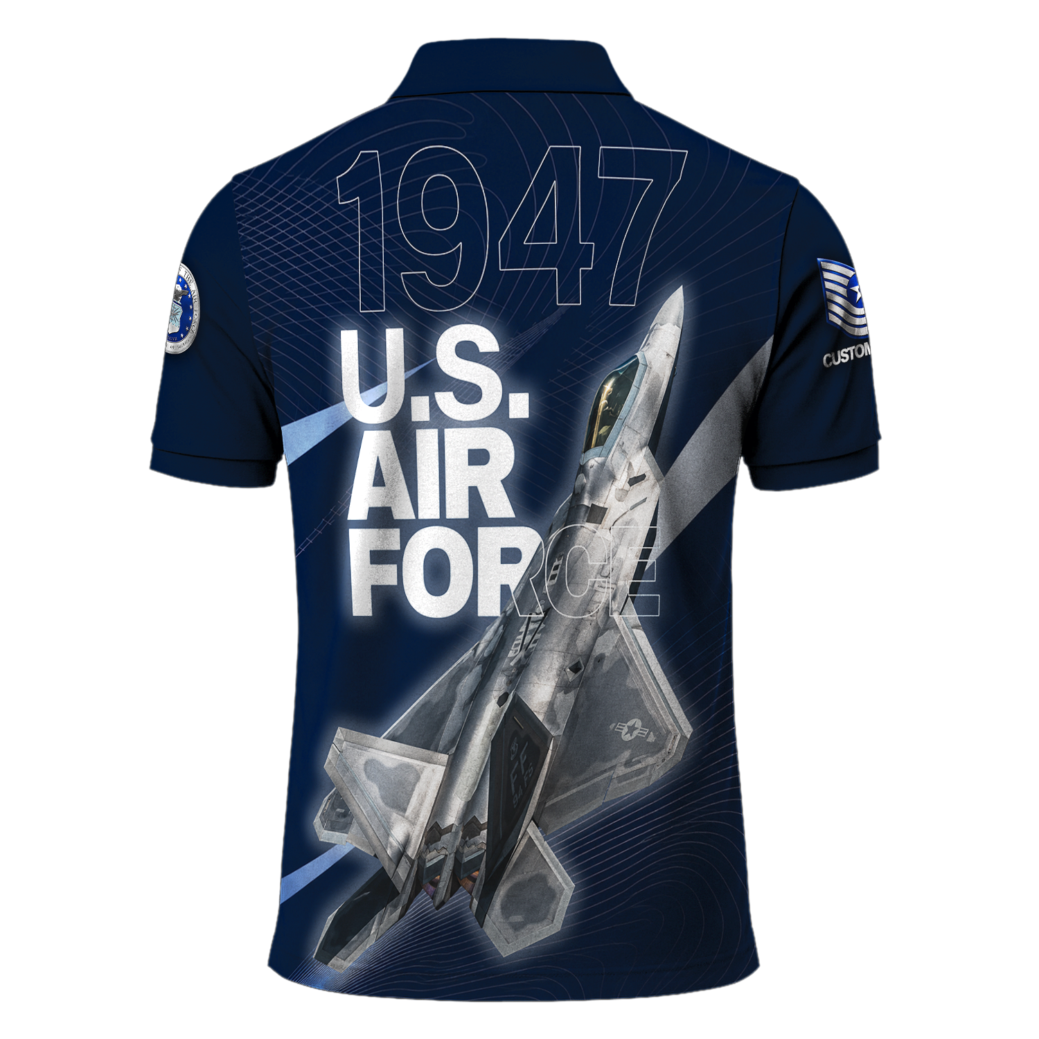 US Air Force Veteran Custom Name Rank Polo Shirt for Men