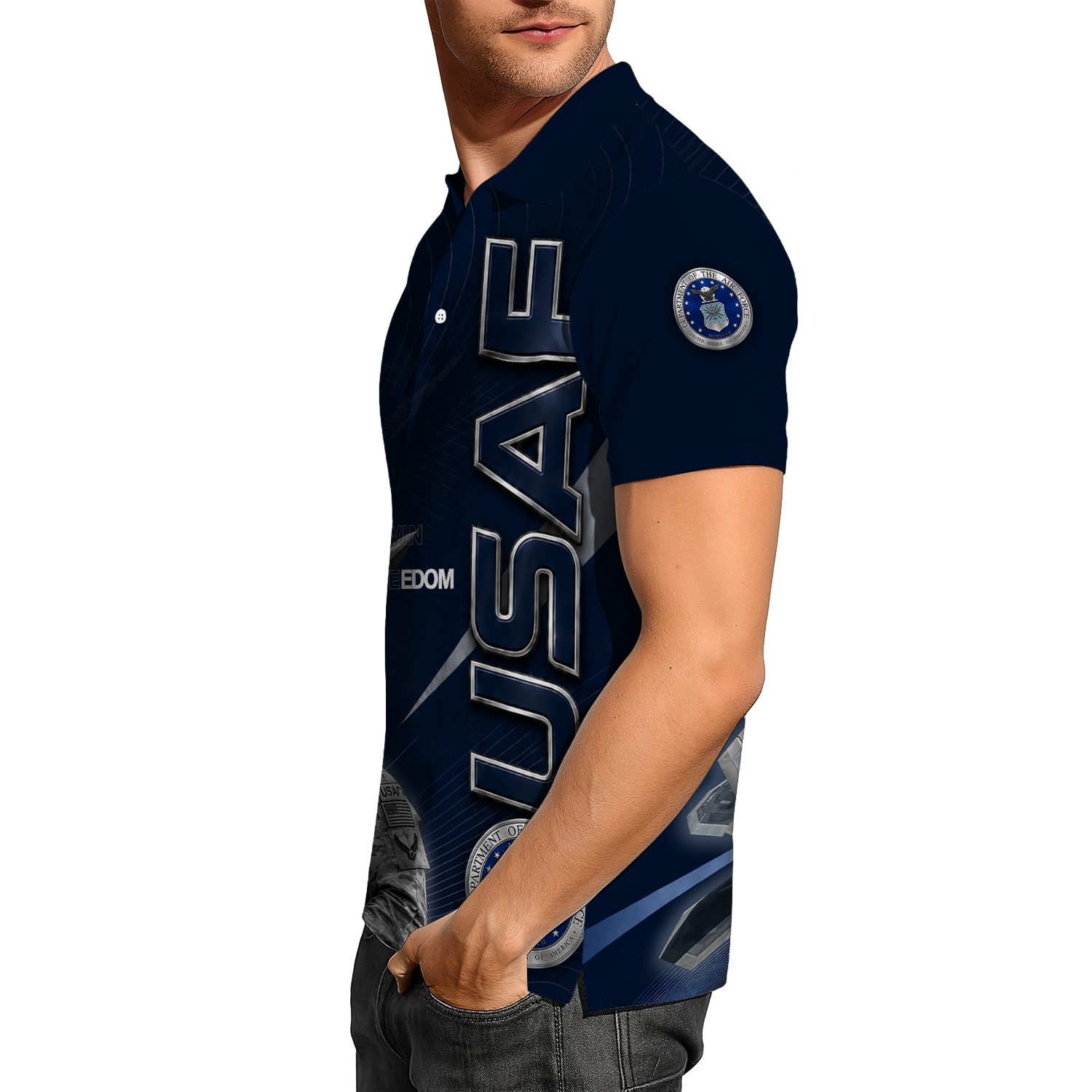 US Air Force Veteran Custom Name Rank Polo Shirt for Men
