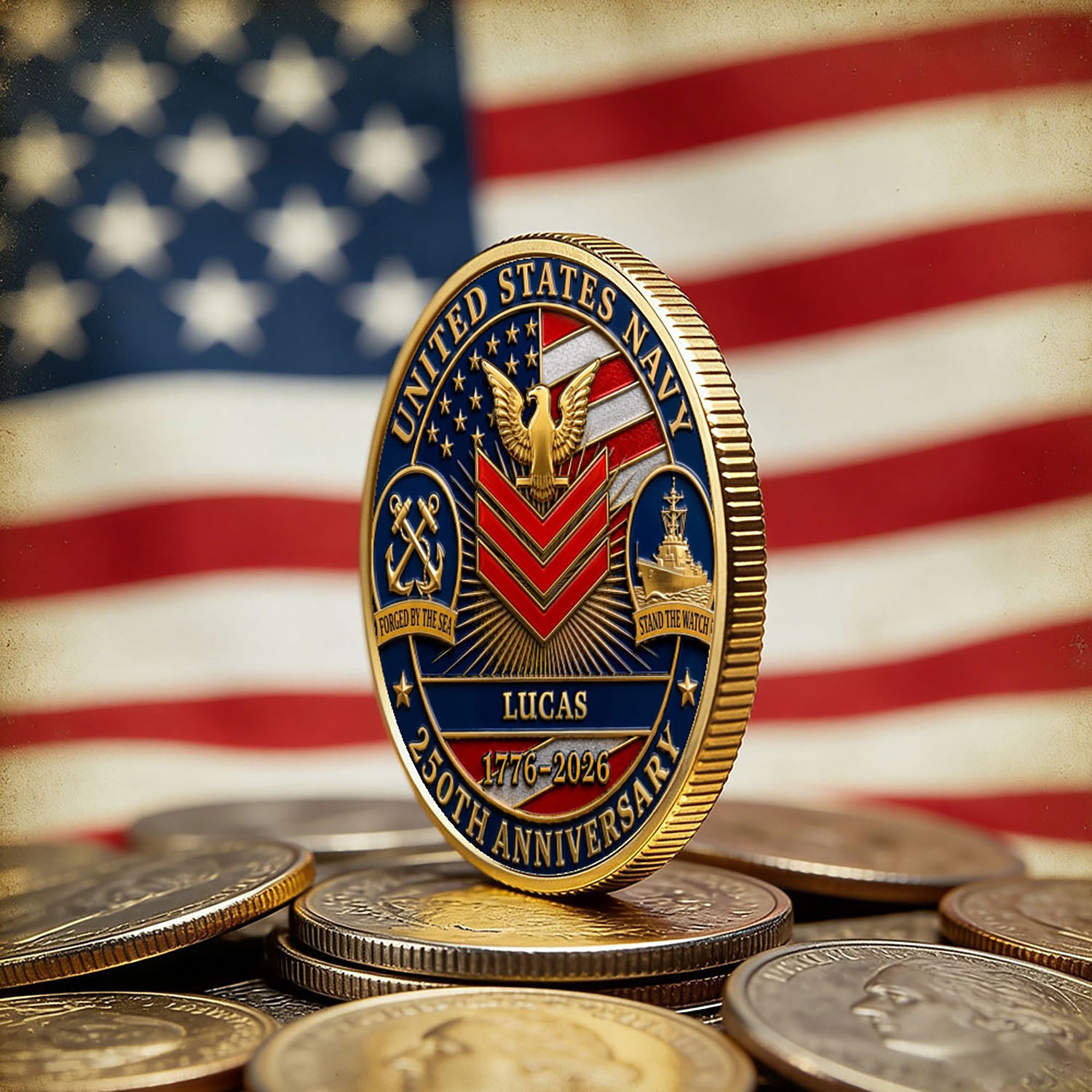 Personalized U.S. Navy 250th Anniversary Challenge Coin