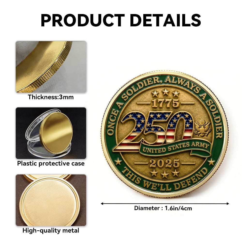 Personalized U.S. Army 250th Anniversary Rank Challenge Coin