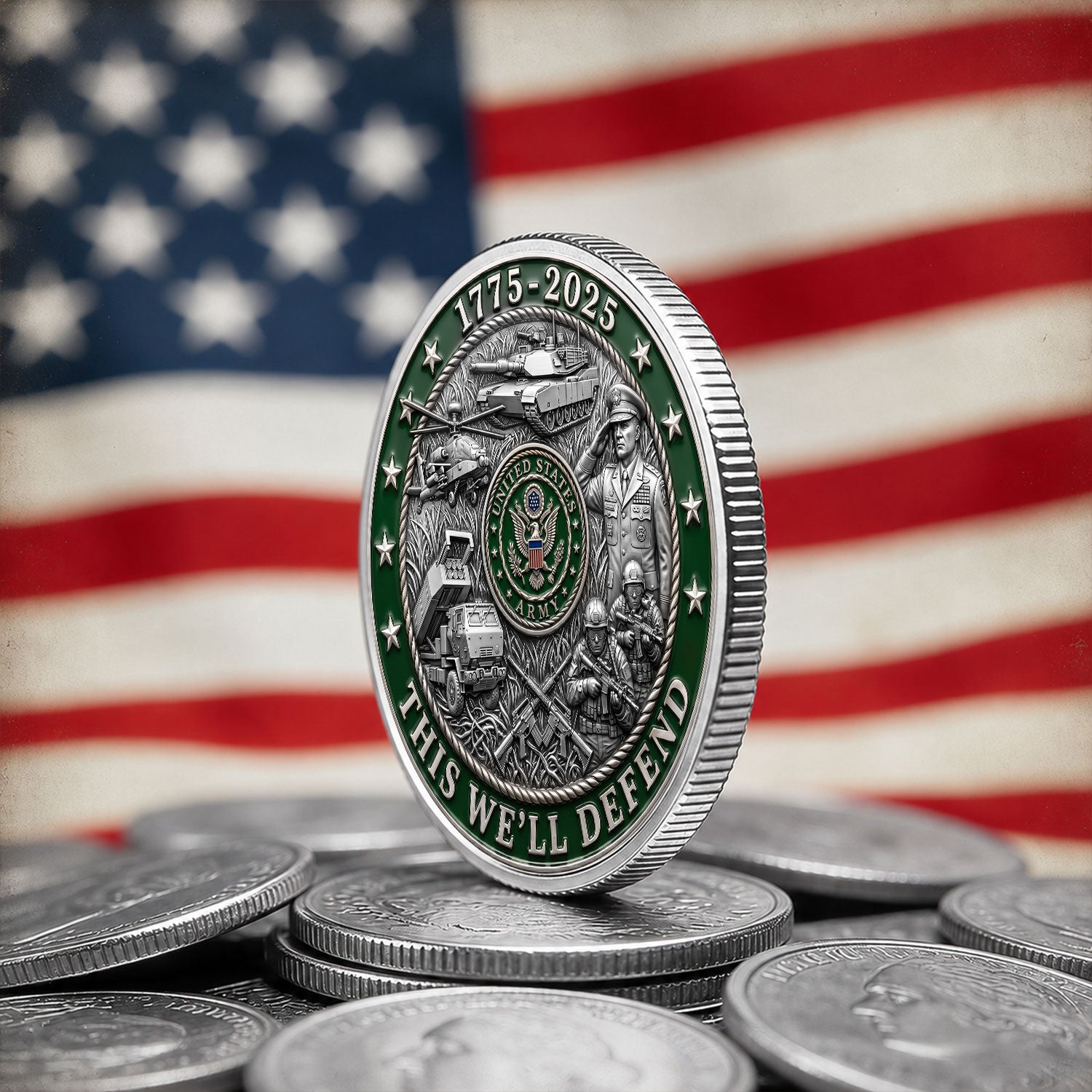 USA 250th Anniversary Custom Army Rank 3D Challenge Coin Veteran Gift