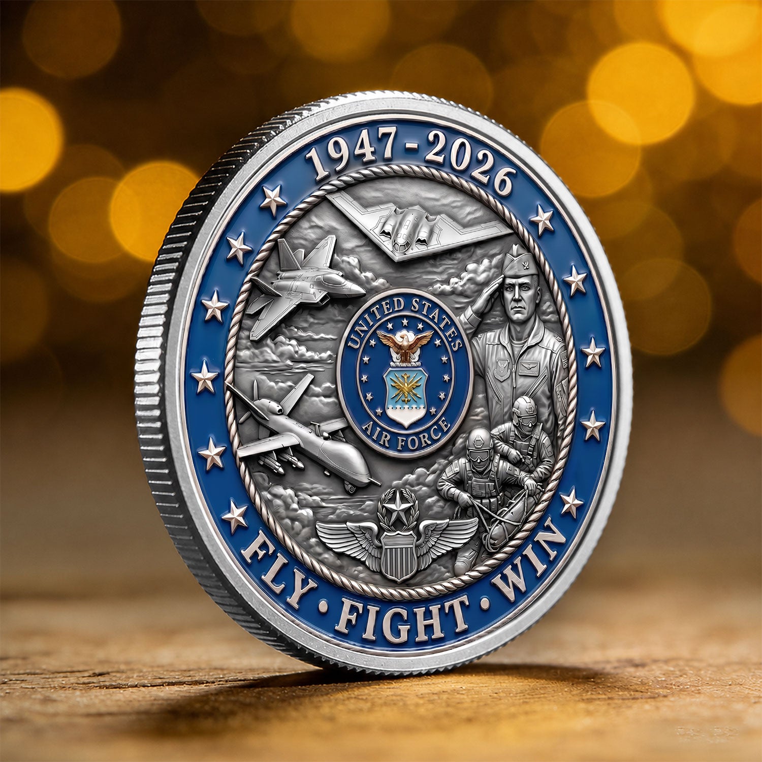 USA 250 Air Force Veteran Custom Text Rank Military 3D Challenge Coin