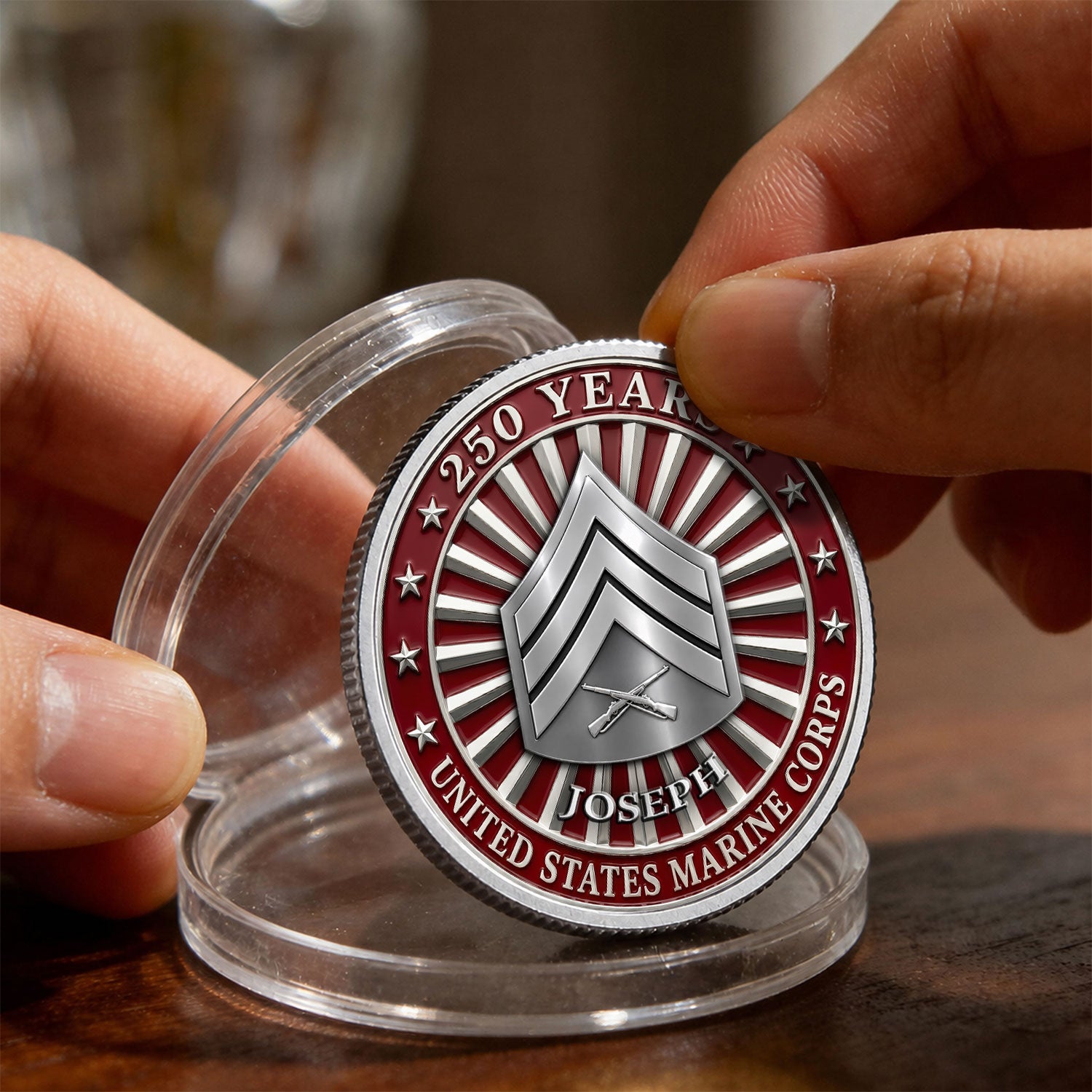 Personalized USMC Rank USA 250th Anniversary 3D Challenge Coin