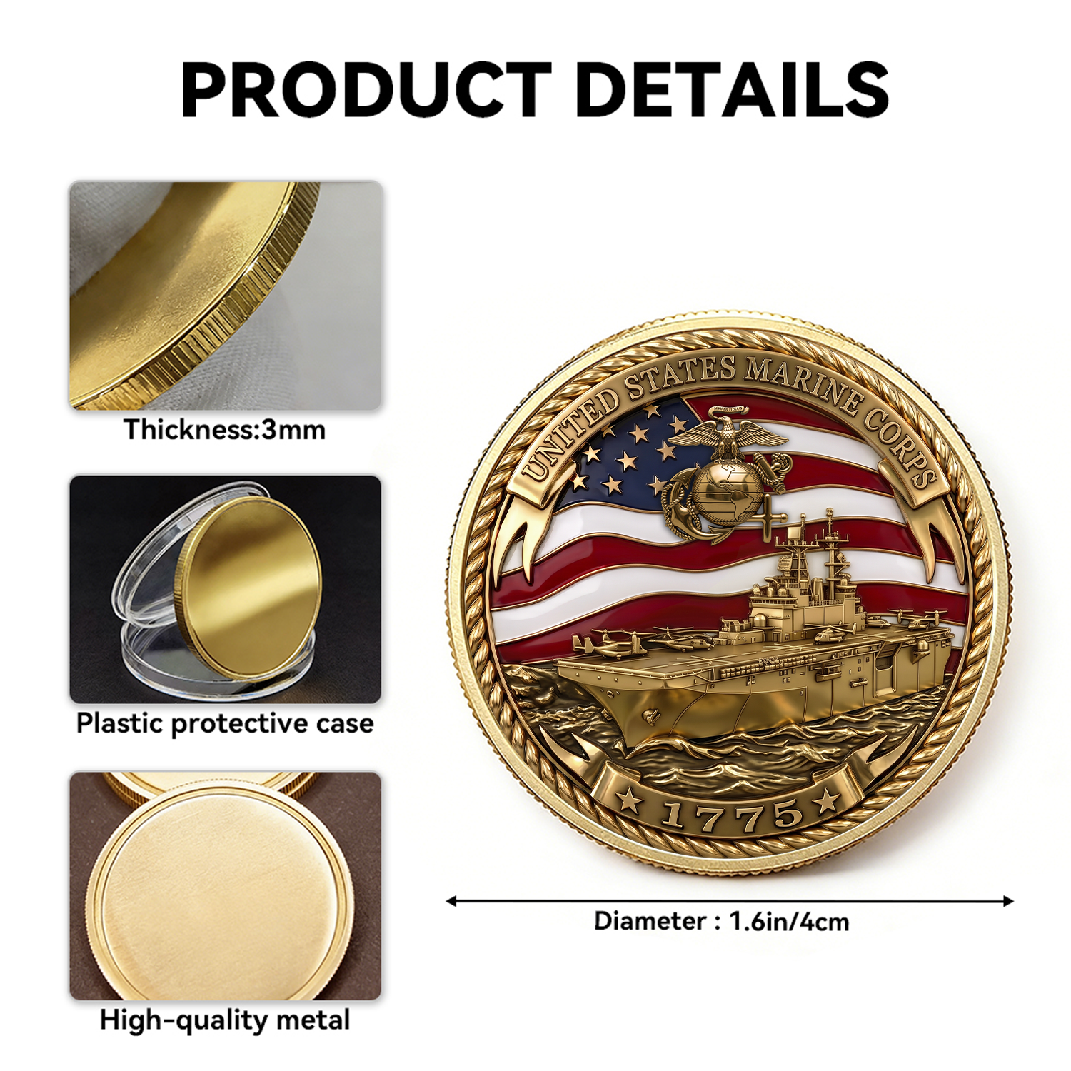 USMC Retirement Personalized Rank 3D Challenge Coin
