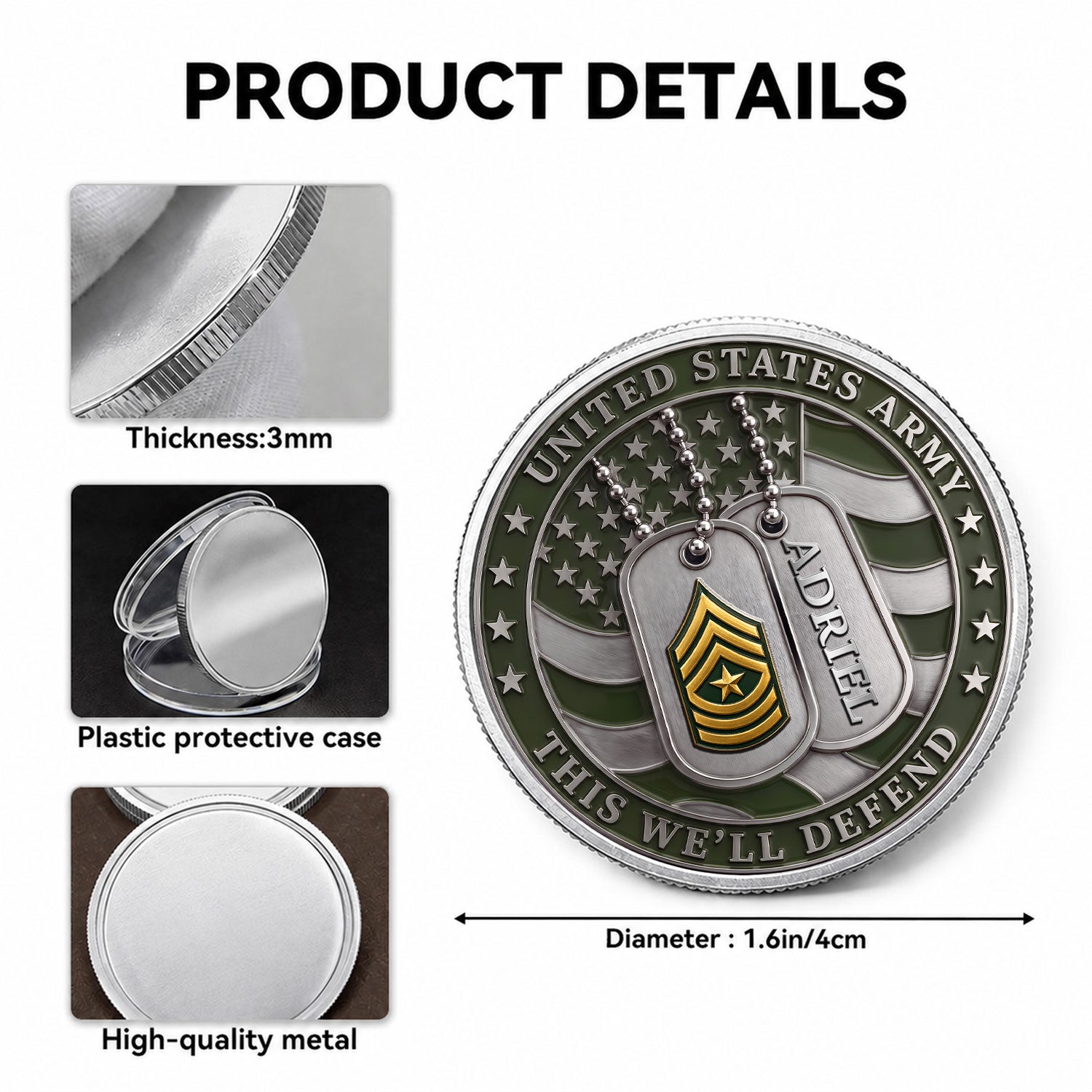 Custom US Army Career Rank 3D Challenge Coin Keepsake