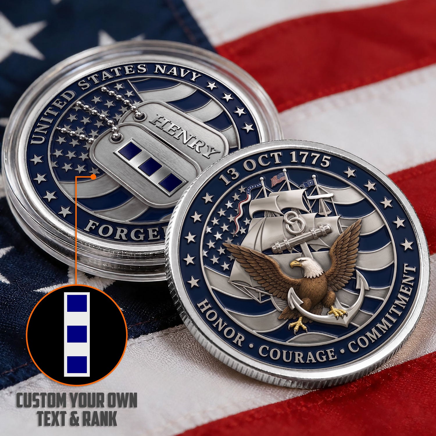 US Navy Custom Rating Rank Text 3D Challenge Coin Keepsake