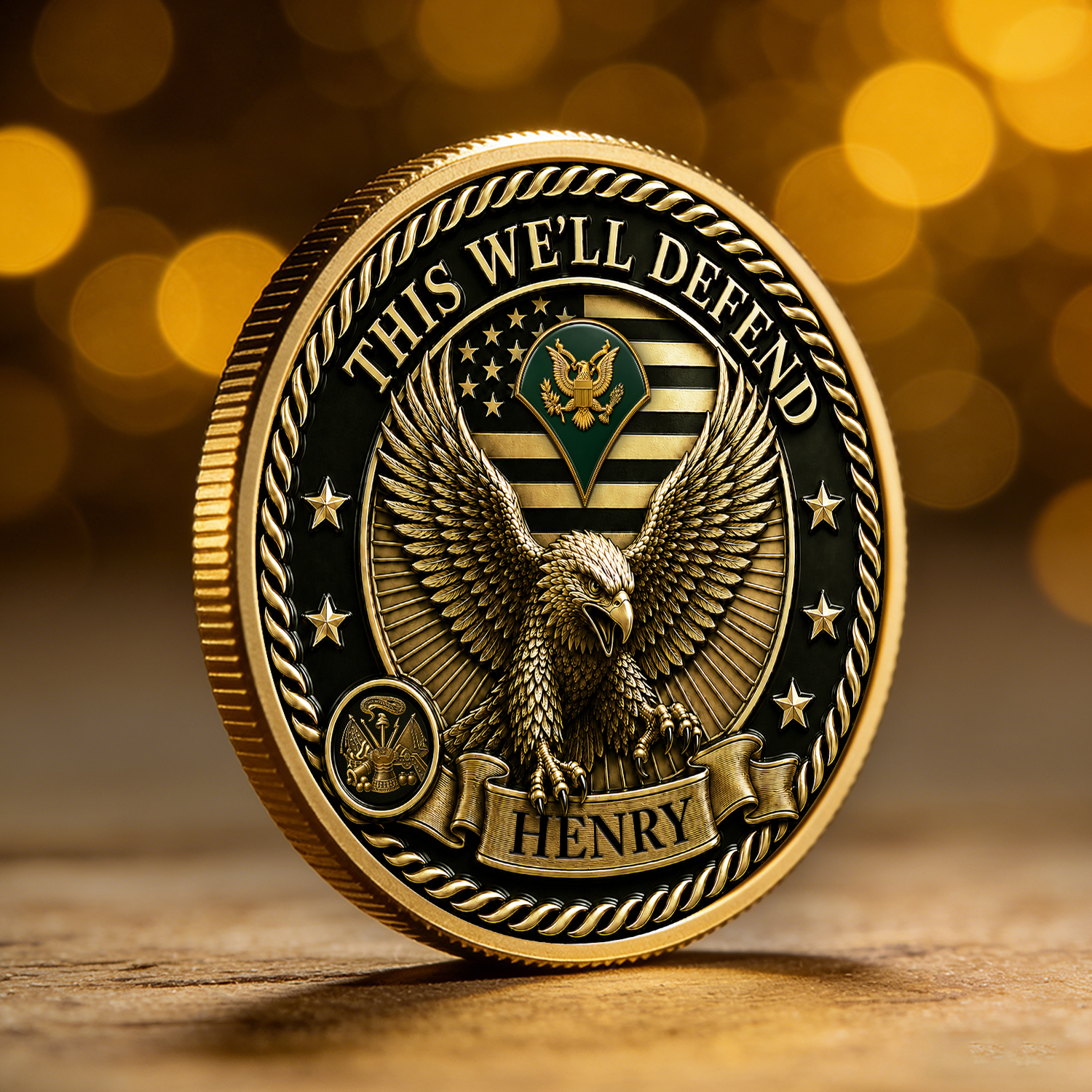 Army Veteran Rank Tribute Personalized 3D Challenge Coin