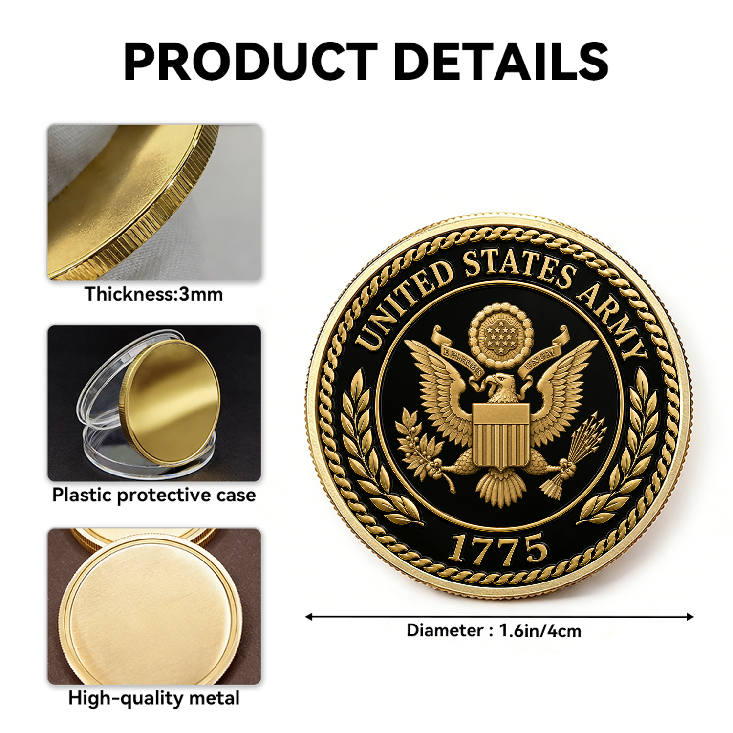 Army Veteran Rank Tribute Personalized 3D Challenge Coin