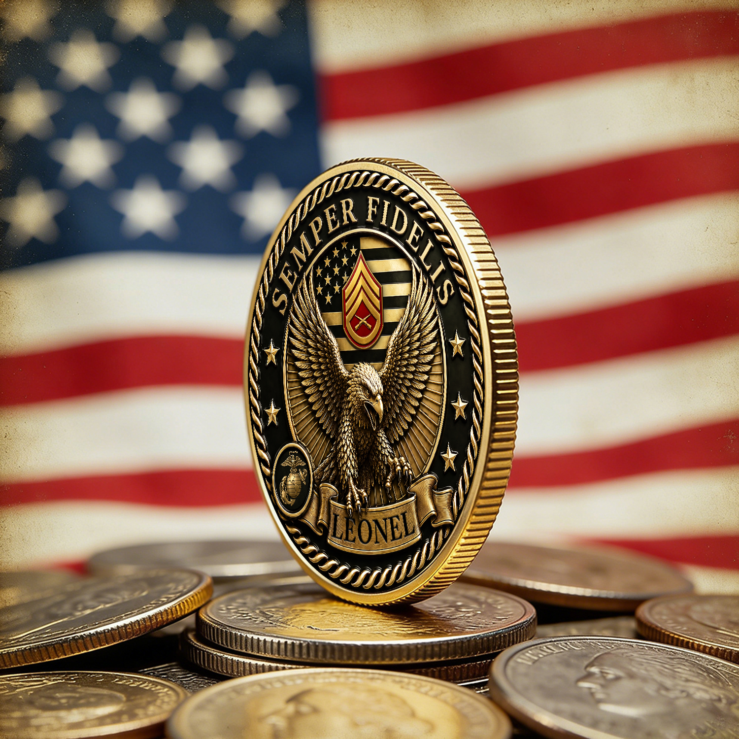 Personalized USMC Promotion Rank Text 3D Challenge Coin