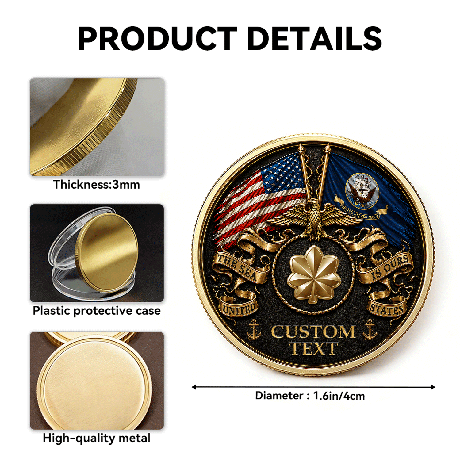 US Navy Personalized Service Member 3D Challenge Coin Gift