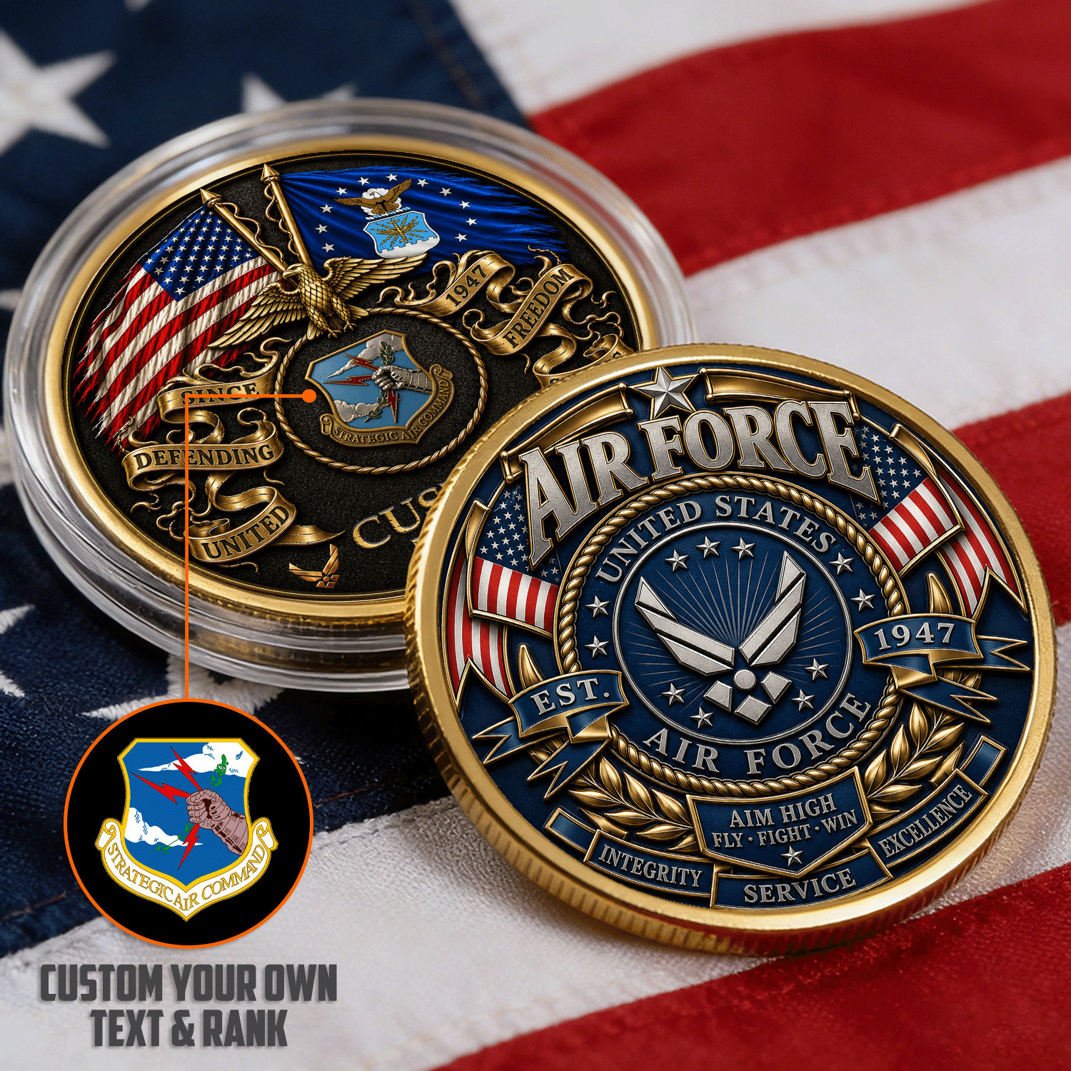 USAF Custom Service Insignia Text 3D Challenge Coin Gift