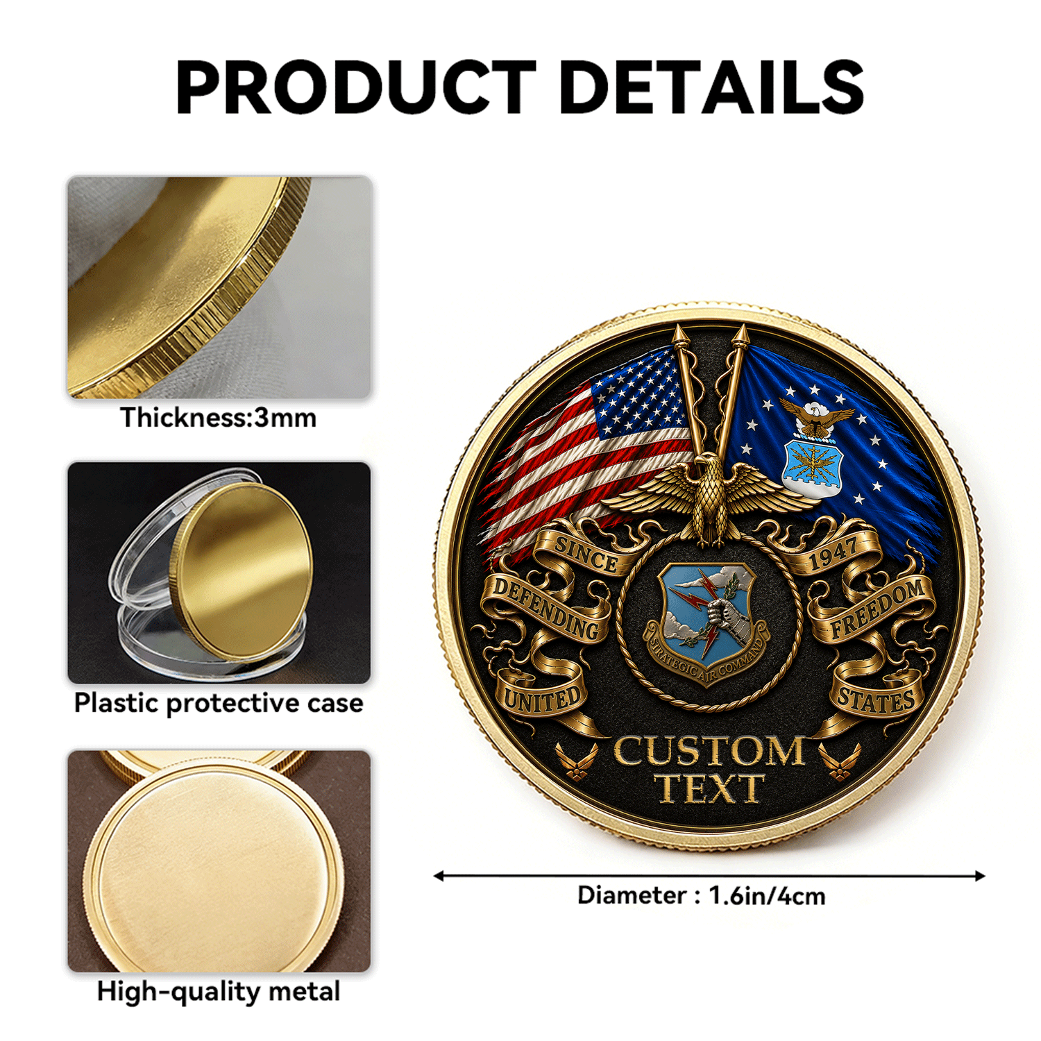 USAF Custom Service Insignia Text 3D Challenge Coin Gift