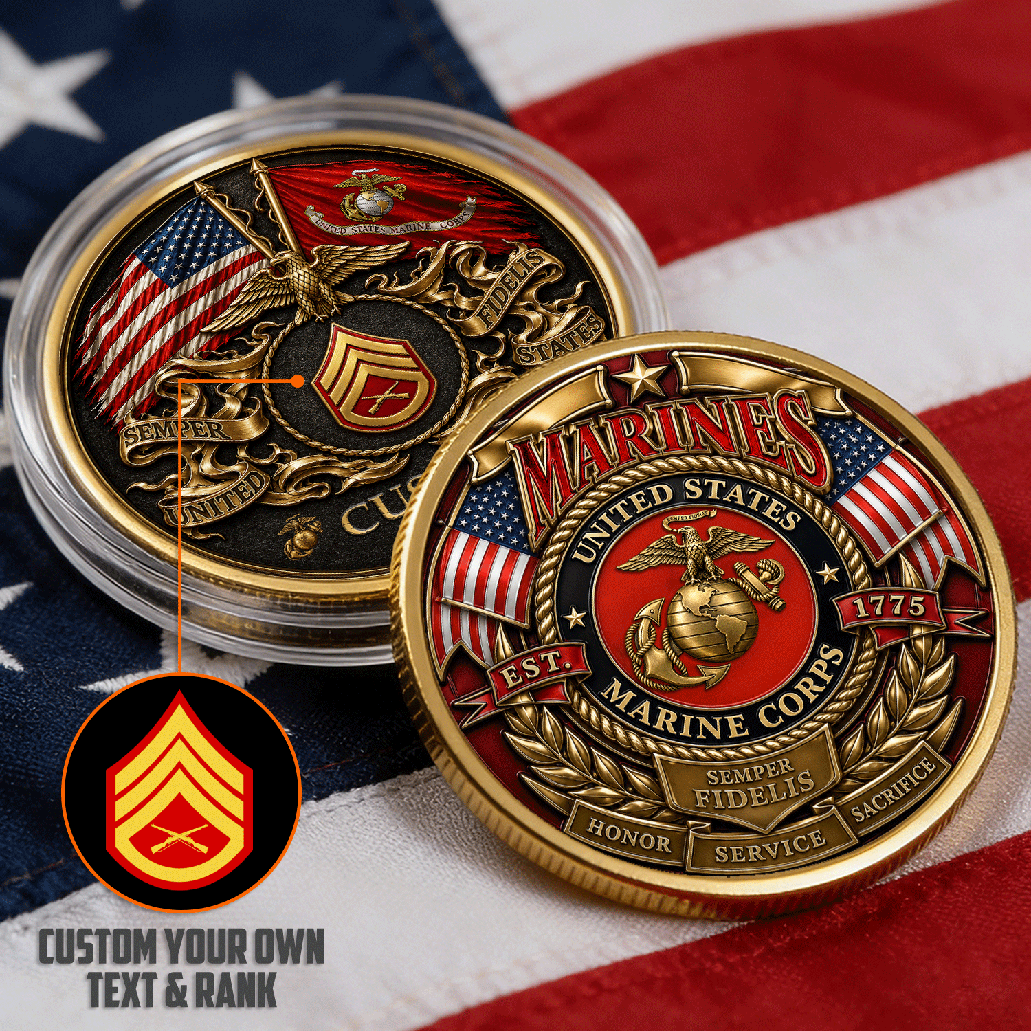 USMC Marine Personalized Insignia 3D Challenge Coin Gift