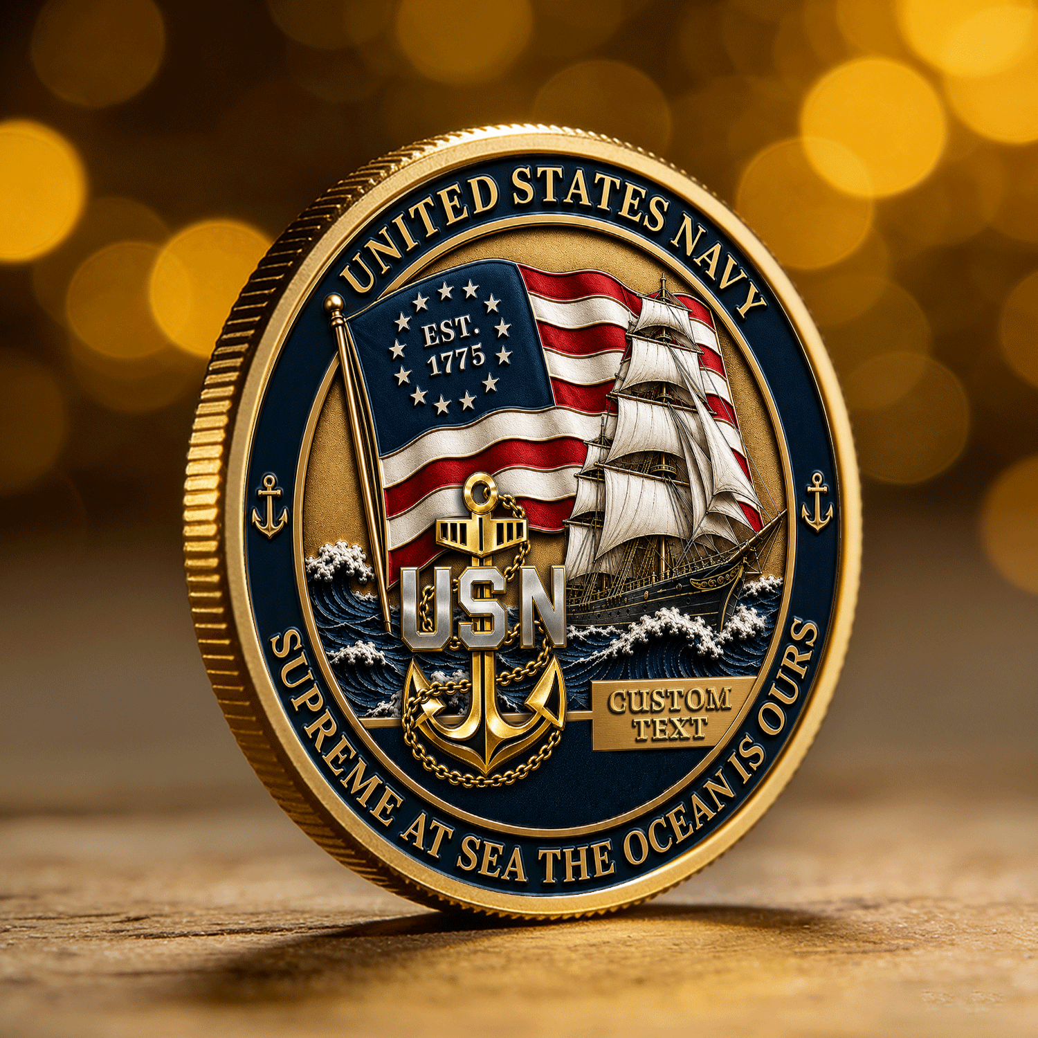 US Navy Personalized Name And Ranks 3D Challenge Coin Gift