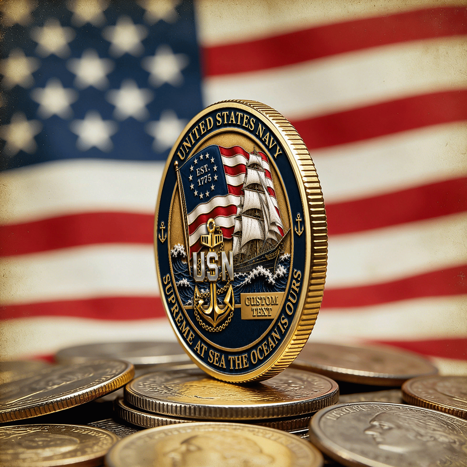 US Navy Personalized Name And Ranks 3D Challenge Coin Gift