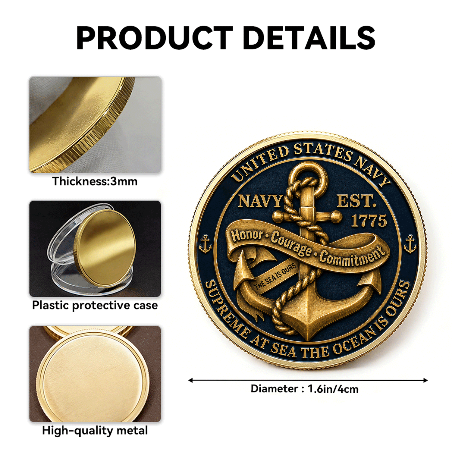 US Navy Personalized Name And Ranks 3D Challenge Coin Gift