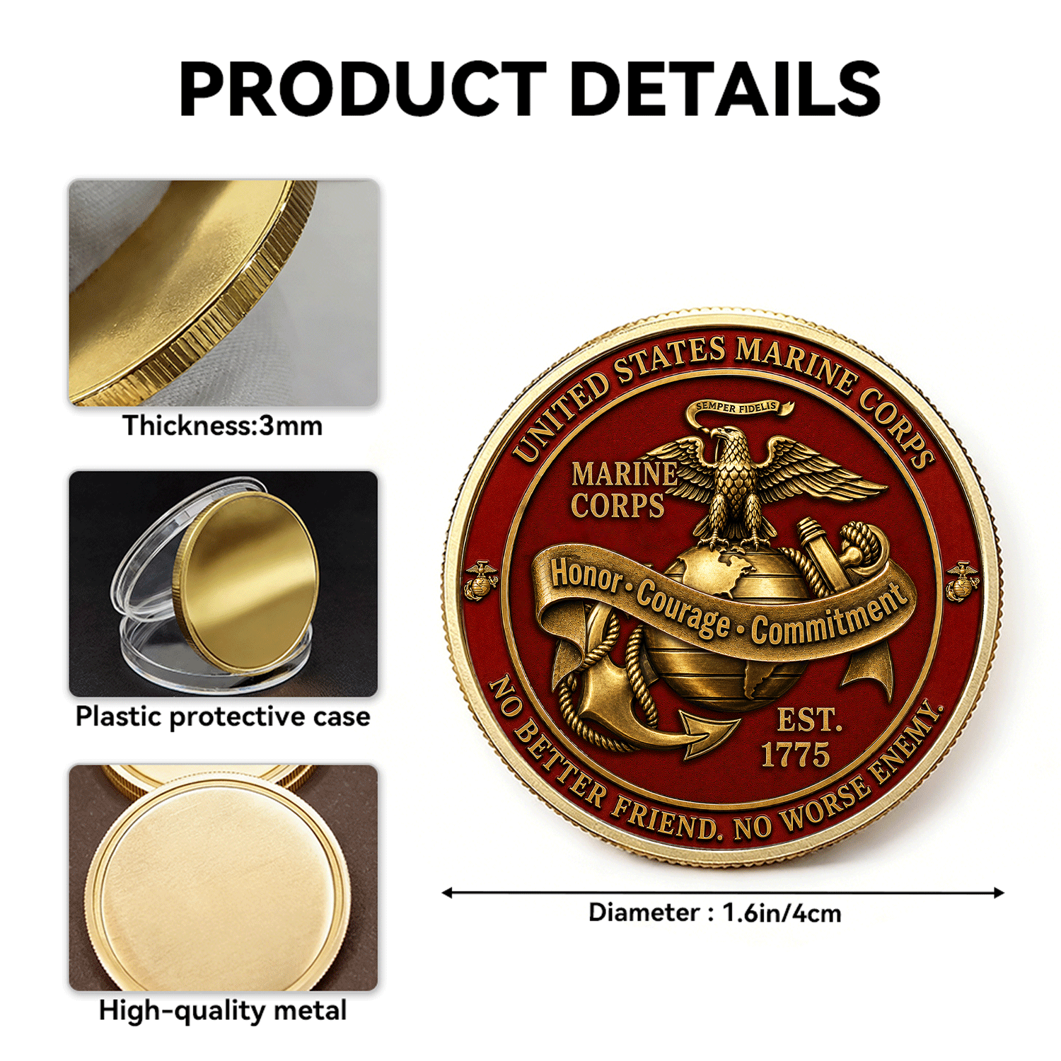 USMC Custom Rank and Name 3D Challenge Coin Veteran Keepsake