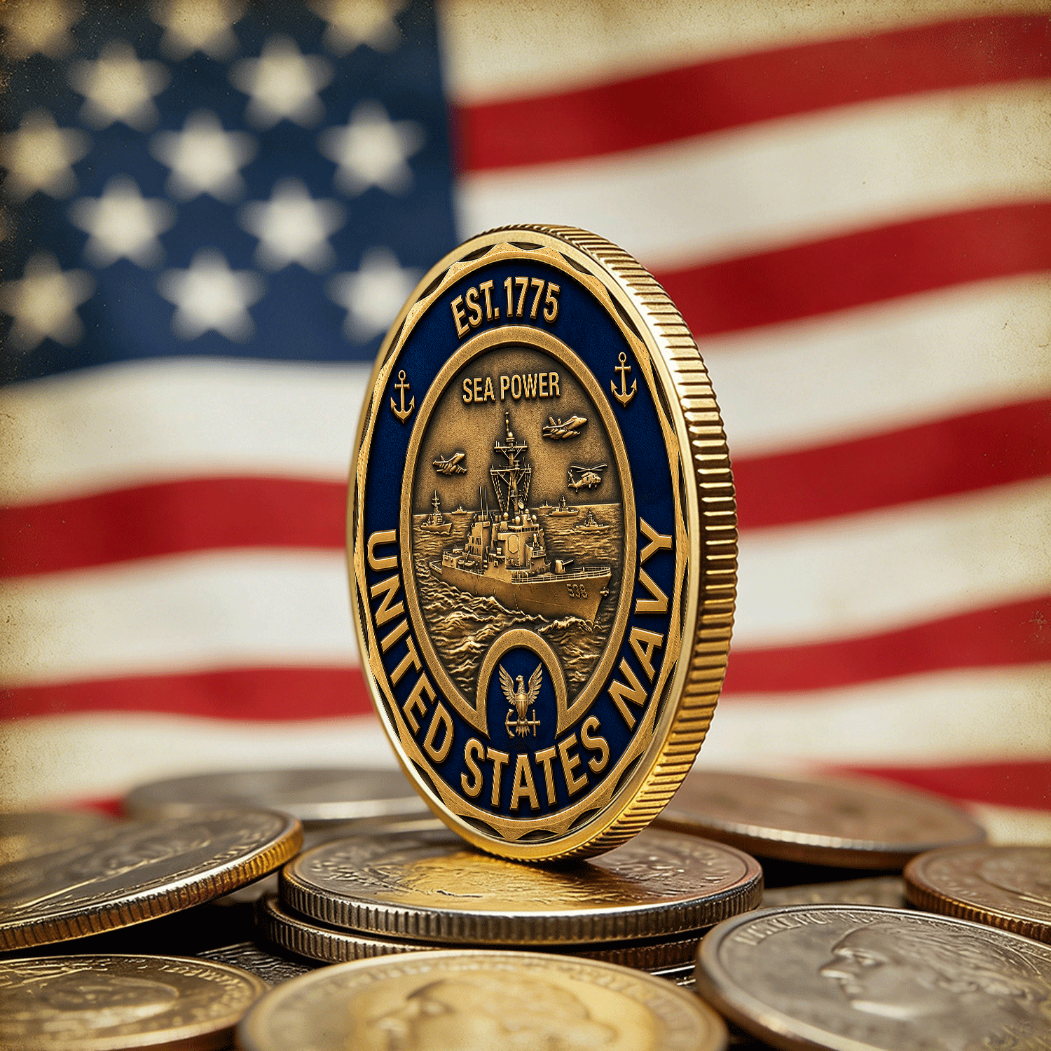 Custom US Navy Military Rank Name 3D Challenge Coin Tribute