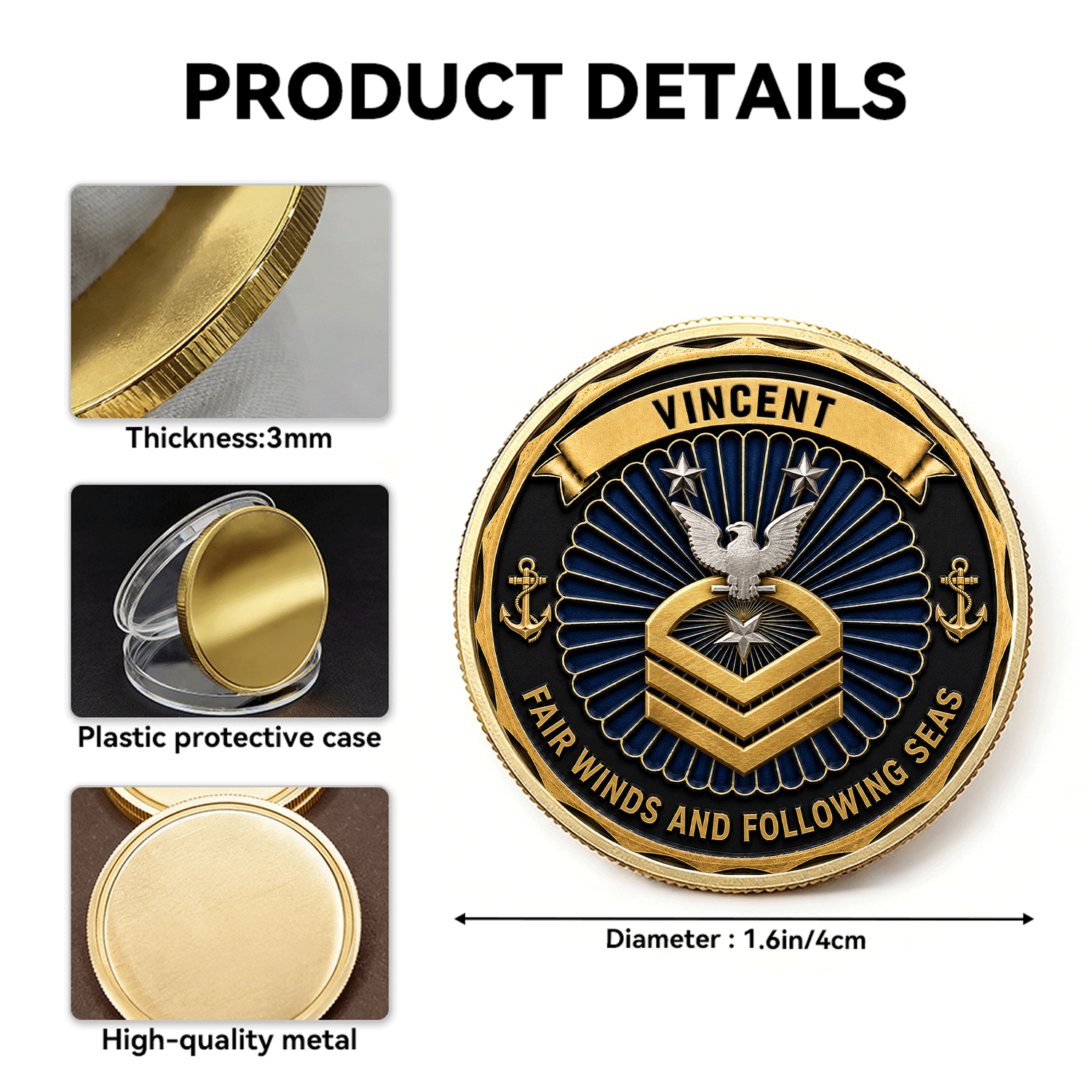 Custom US Navy Military Rank Name 3D Challenge Coin Tribute