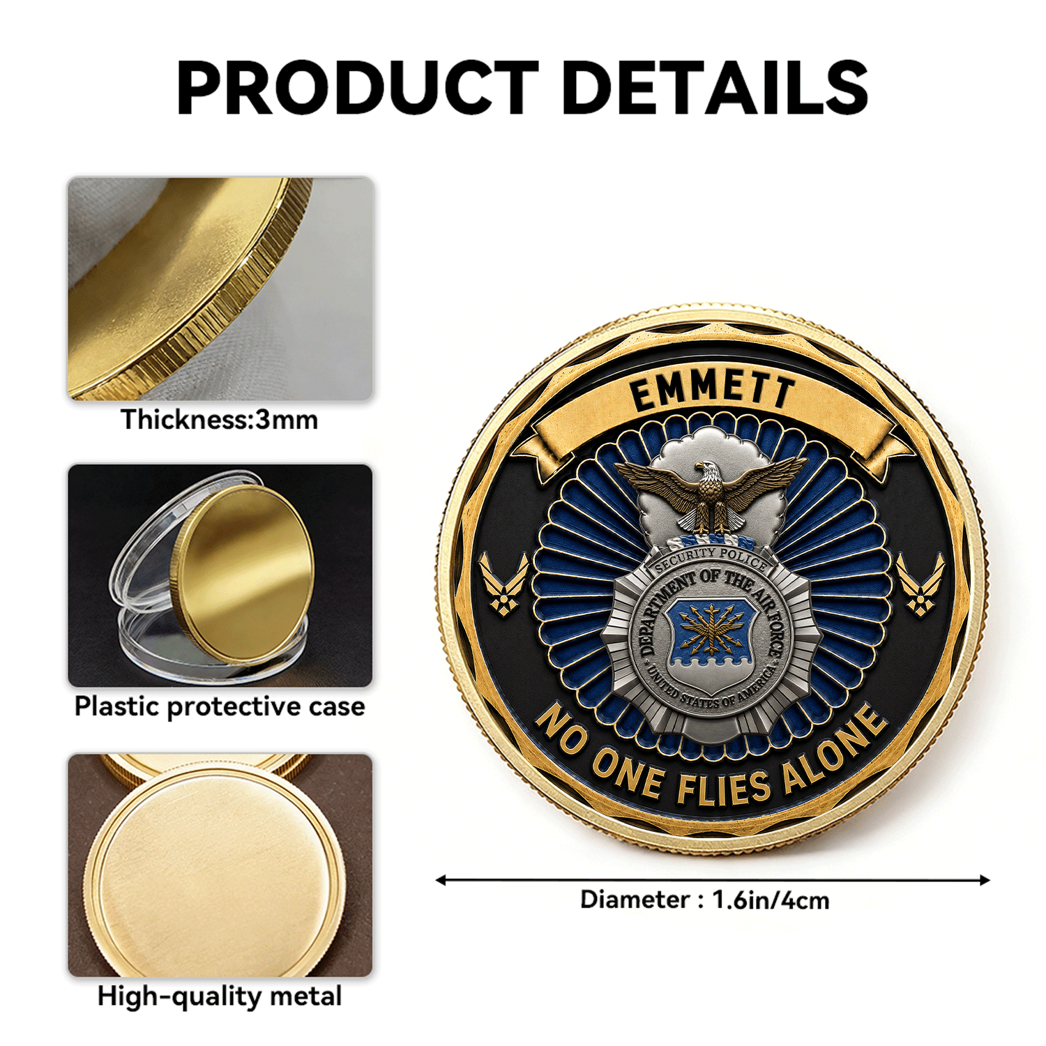 Personalized US Air Force Achievement Rank 3D Challenge Coin